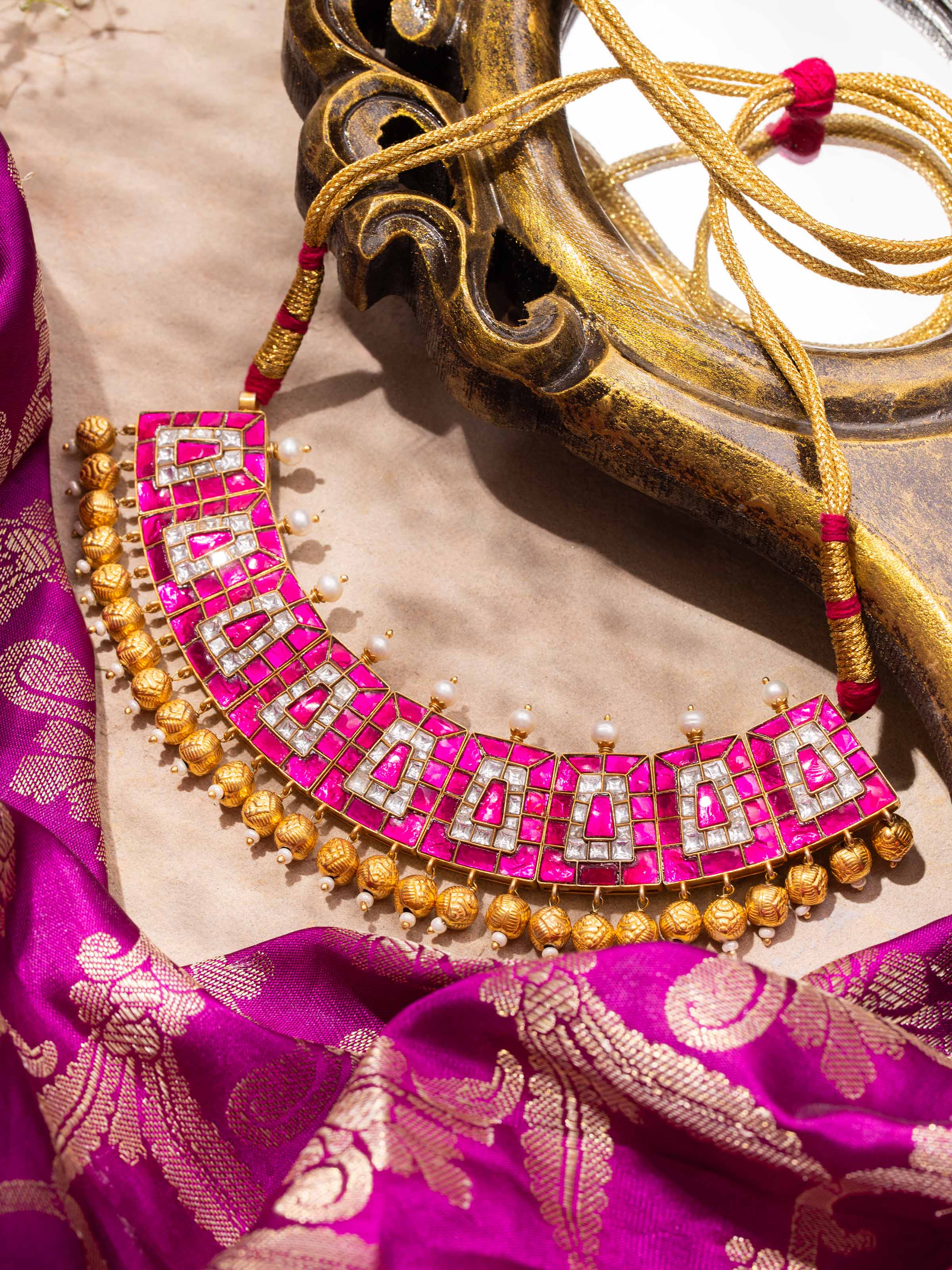 Close-up view of Silver Smithing Collar Necklace emphasizing the fine silver work and sleek design.