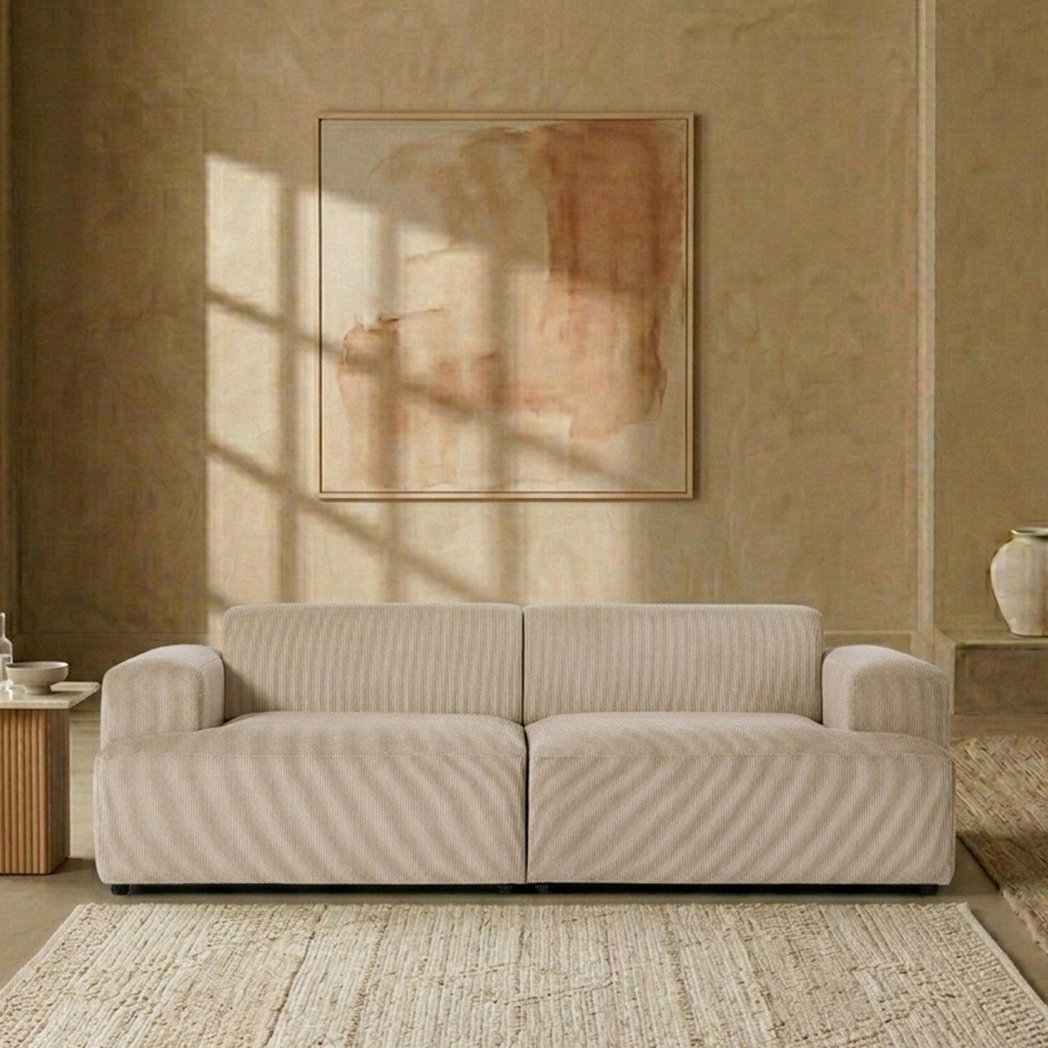 Comforthaven Wood 2 Seater With Upholstery Non Storage Sofas In Beige Colour - Nestroots