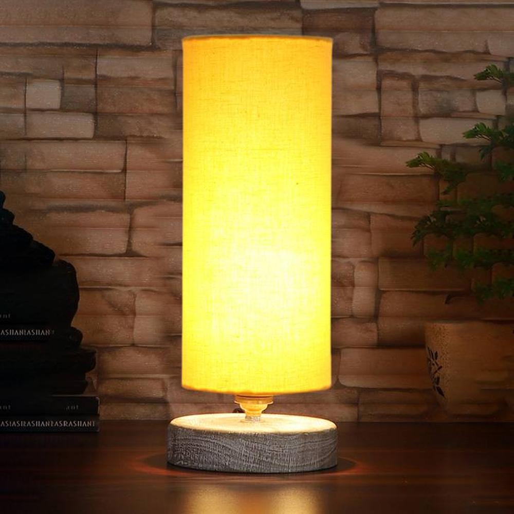 Bruce Yellow cotton table lamp with White Brushed wood base