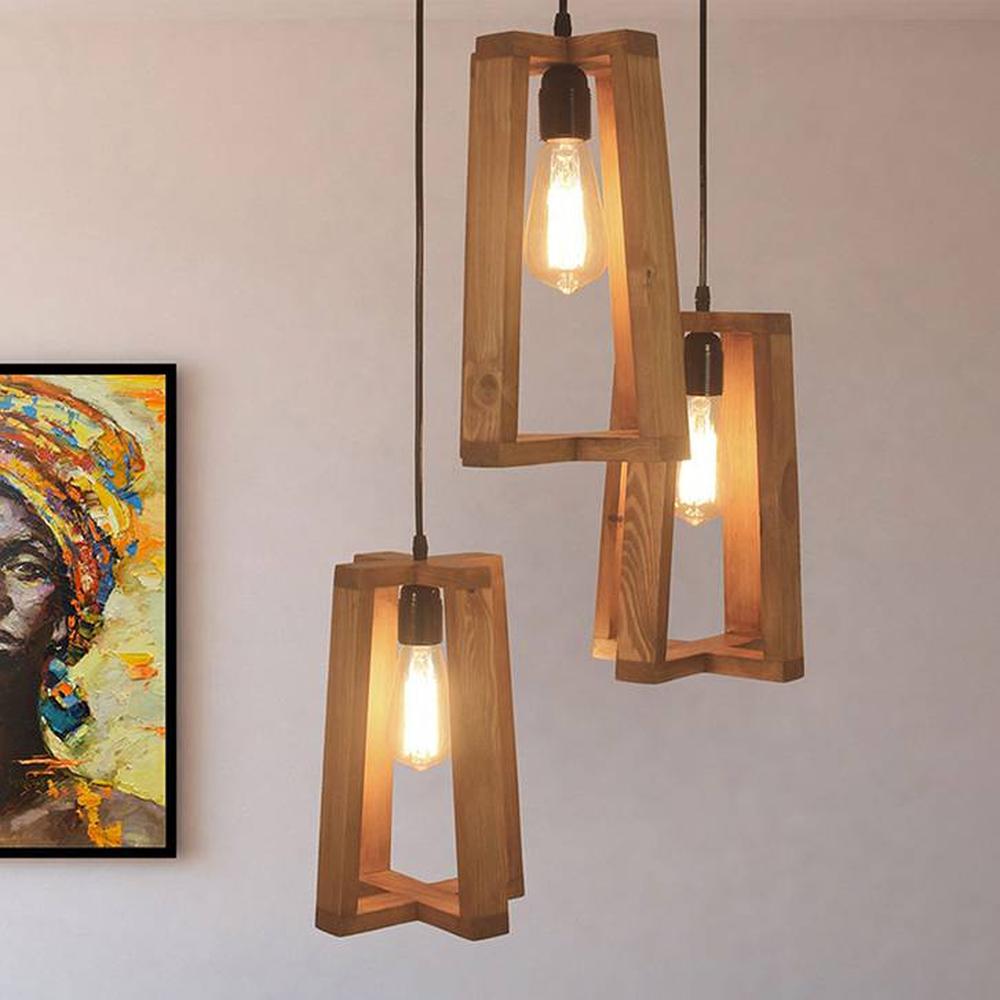 Blender Brown Solid Wood Cluster Hanging Light