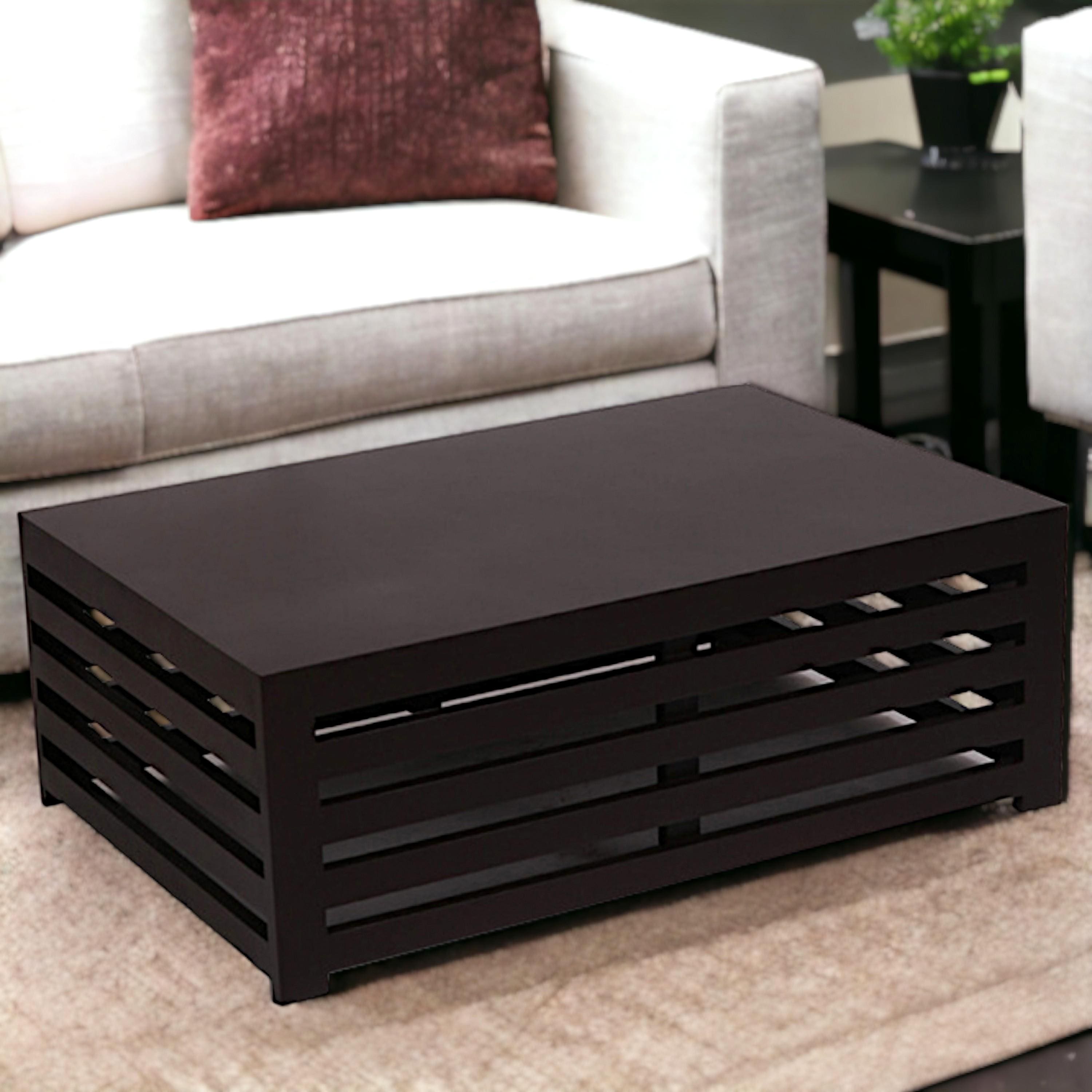 Erickson Sheesham Wood Contemporary Rectangle Coffee Table In Extra Dark Mahagony Finish