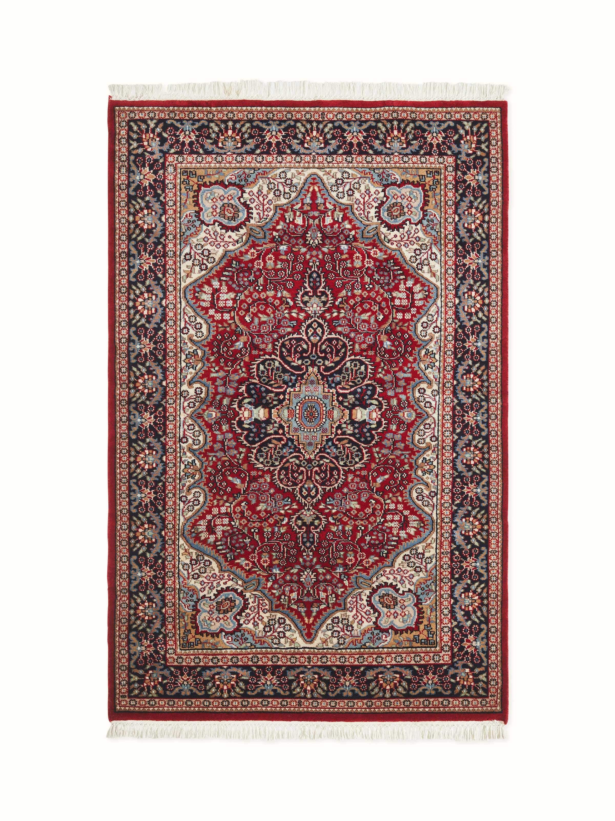Persian red Gwalior wool hand-knotted carpet in classic floral pattern front view