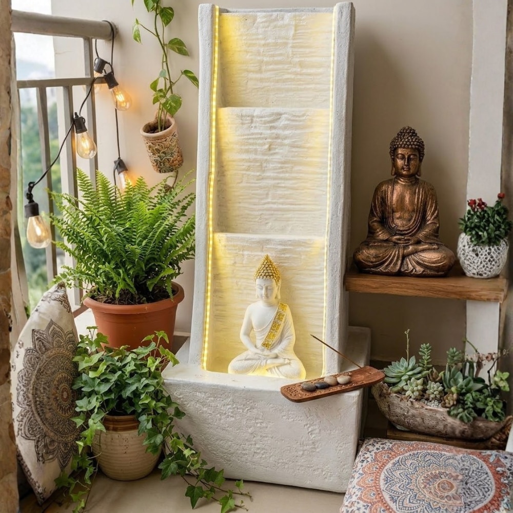 White Fiber Glass 3 Step Slate Indoor Water Fountain
