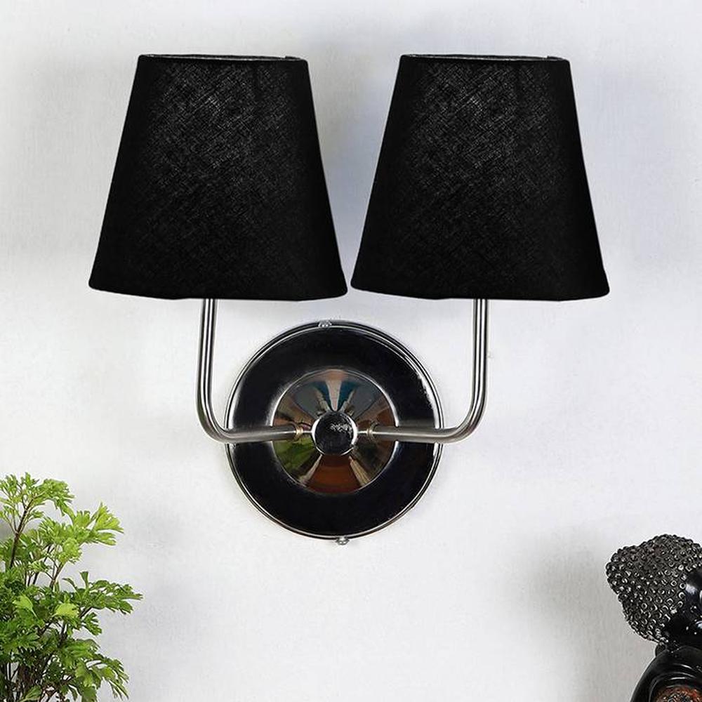 Arden Dual Off White Cotton Wall Mounted Lamp with Steel Base