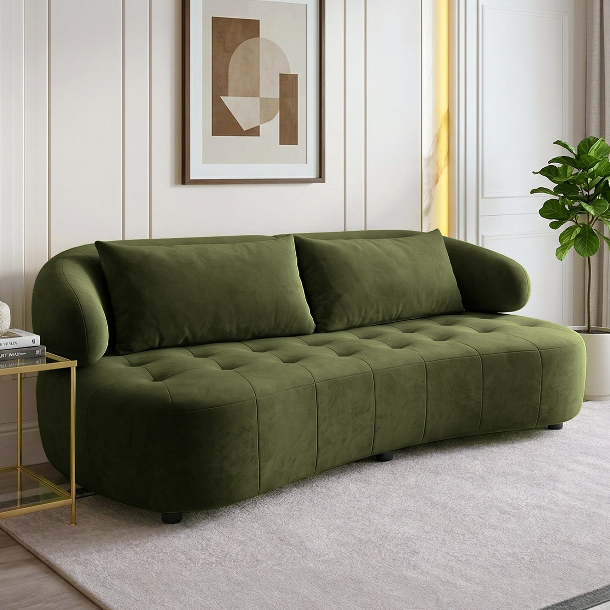 Henry Velvet 3 Seater Sofa Olive Green Color - Home Lifestylez