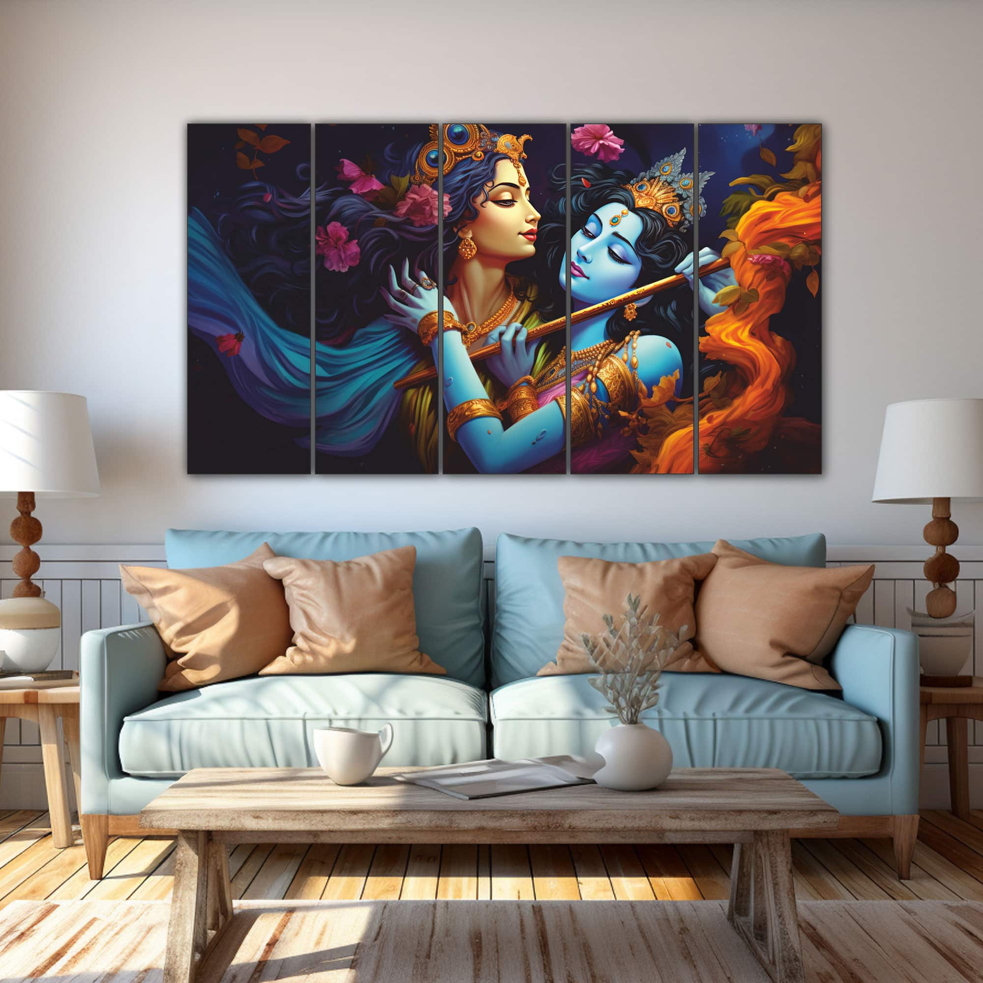 The Castle Decor Premium Radha Krishna Wall Art Wooden Frame 27x48 Inch (Style 1) - The Castle Decor