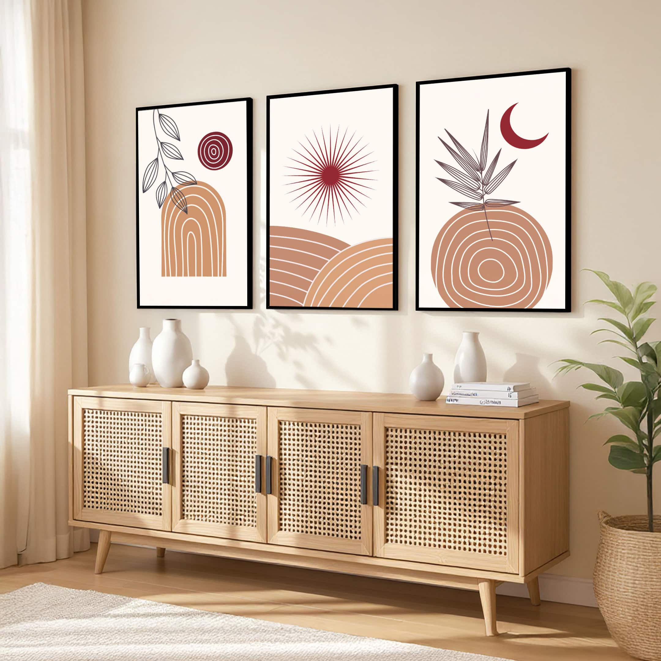 The Castle Decor Boho Abstract Botanical Wall Art Set of 3 Design 5 11x17 Inch - The Castle Decor