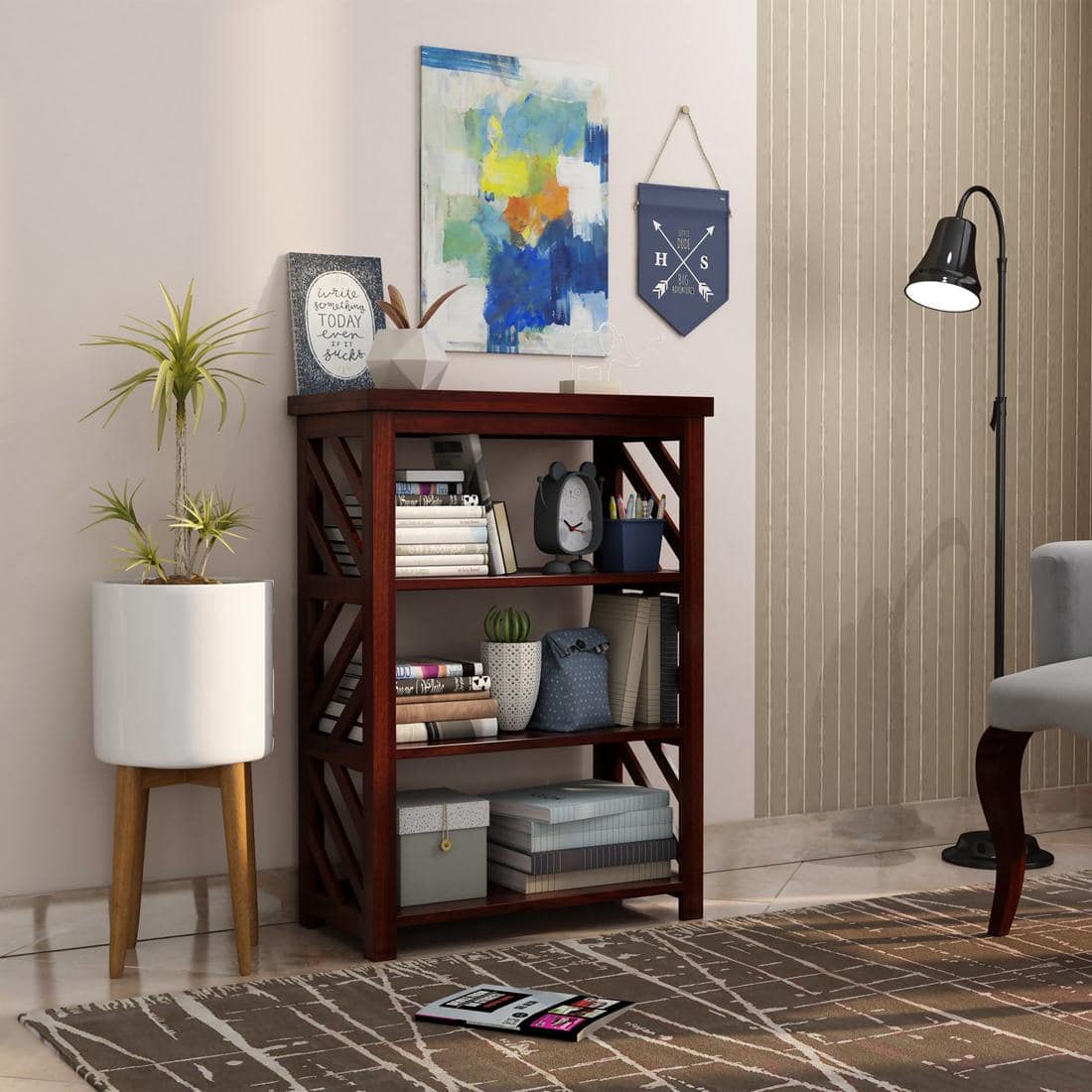 Lala Solid Wood Bookshelf in Walnut Finish
