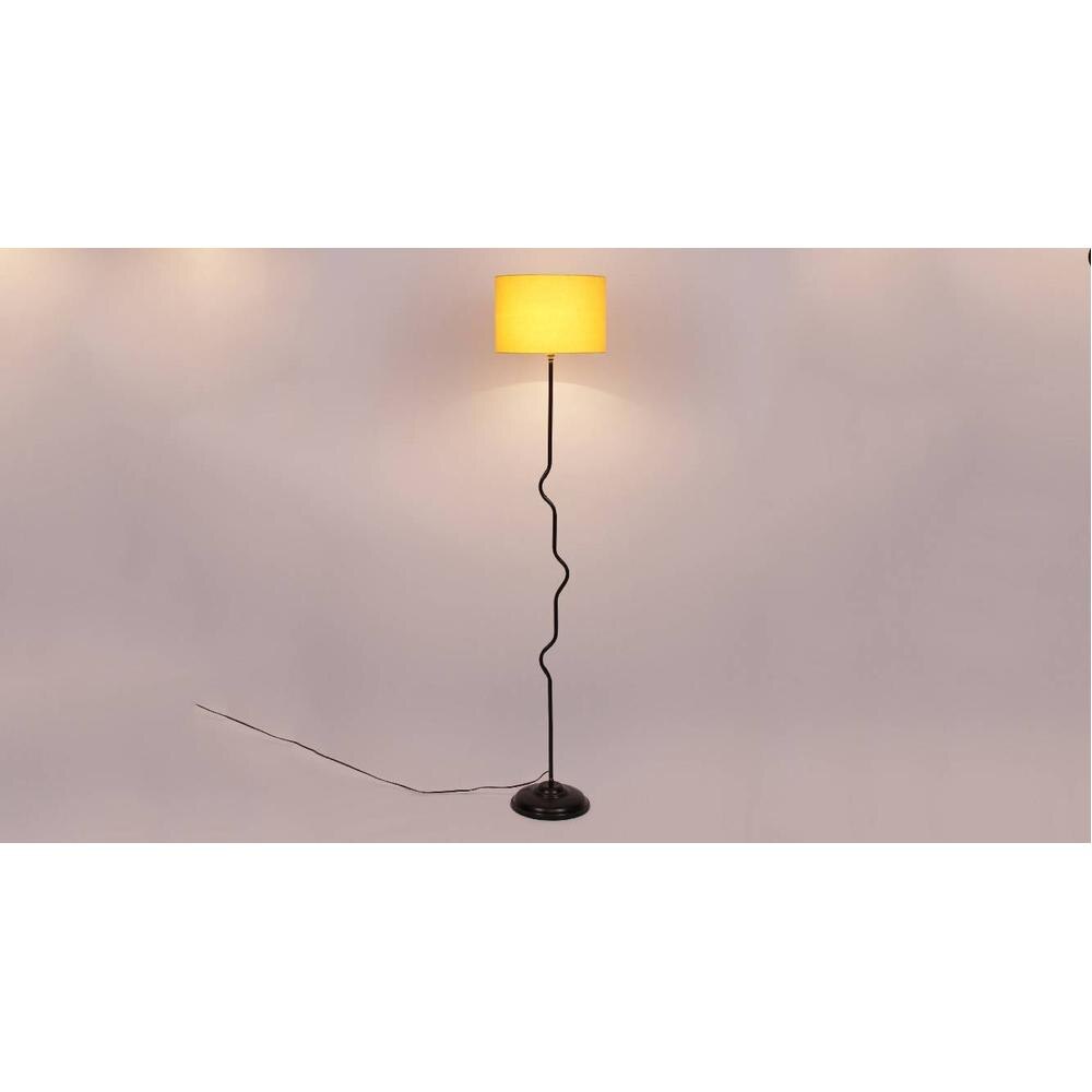 Magnolia Yellow Fabric Floor Lamp with Black Iron Base