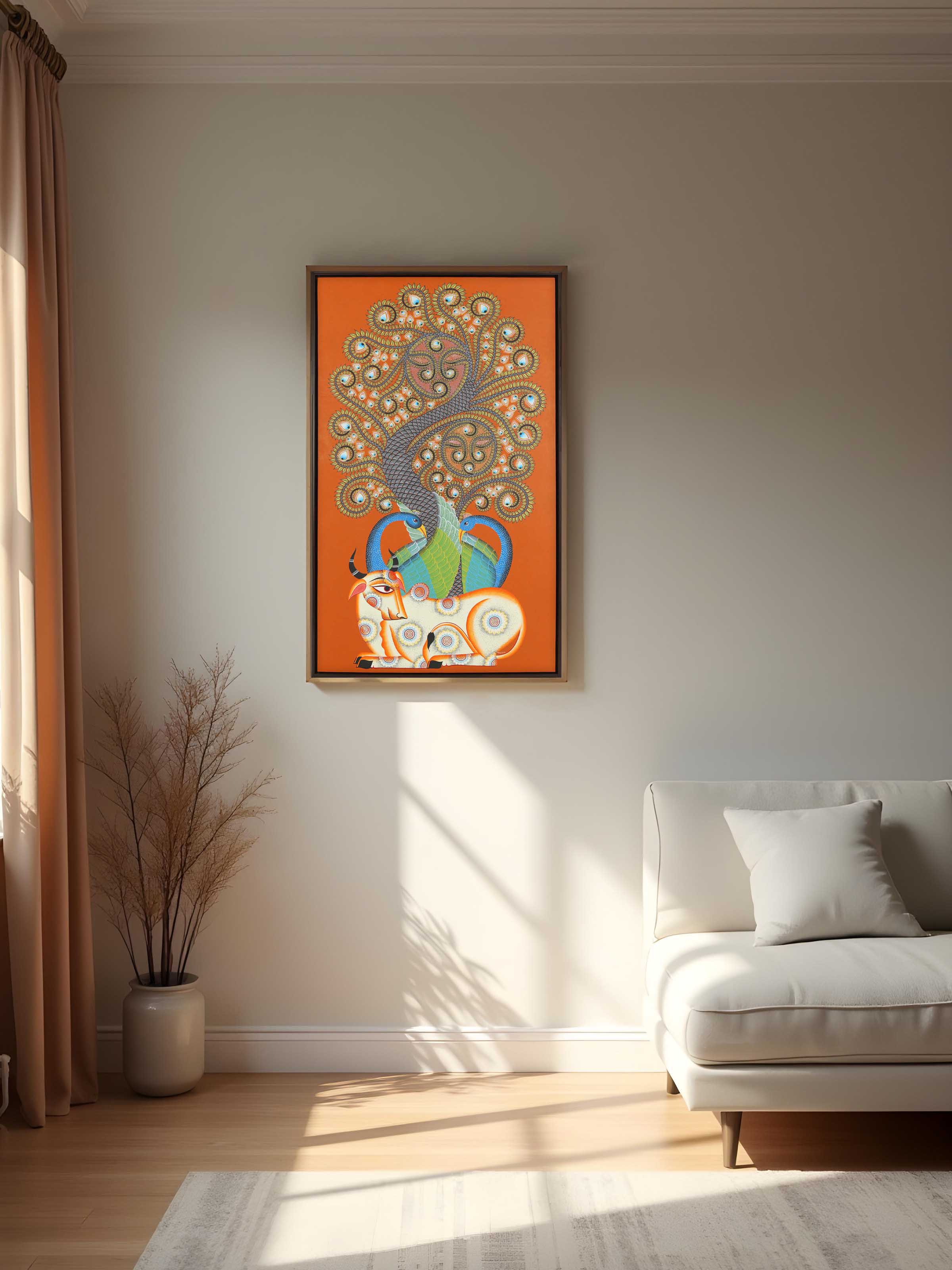 Lifestyle view of Tree Cow Kalighat Painting