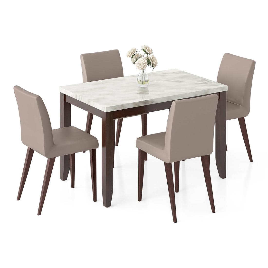 Matteo Engineered Wood 4 Seater Dining Table With Set Of 4 Persica Dining Chairs (Finish- Dark Walnut)