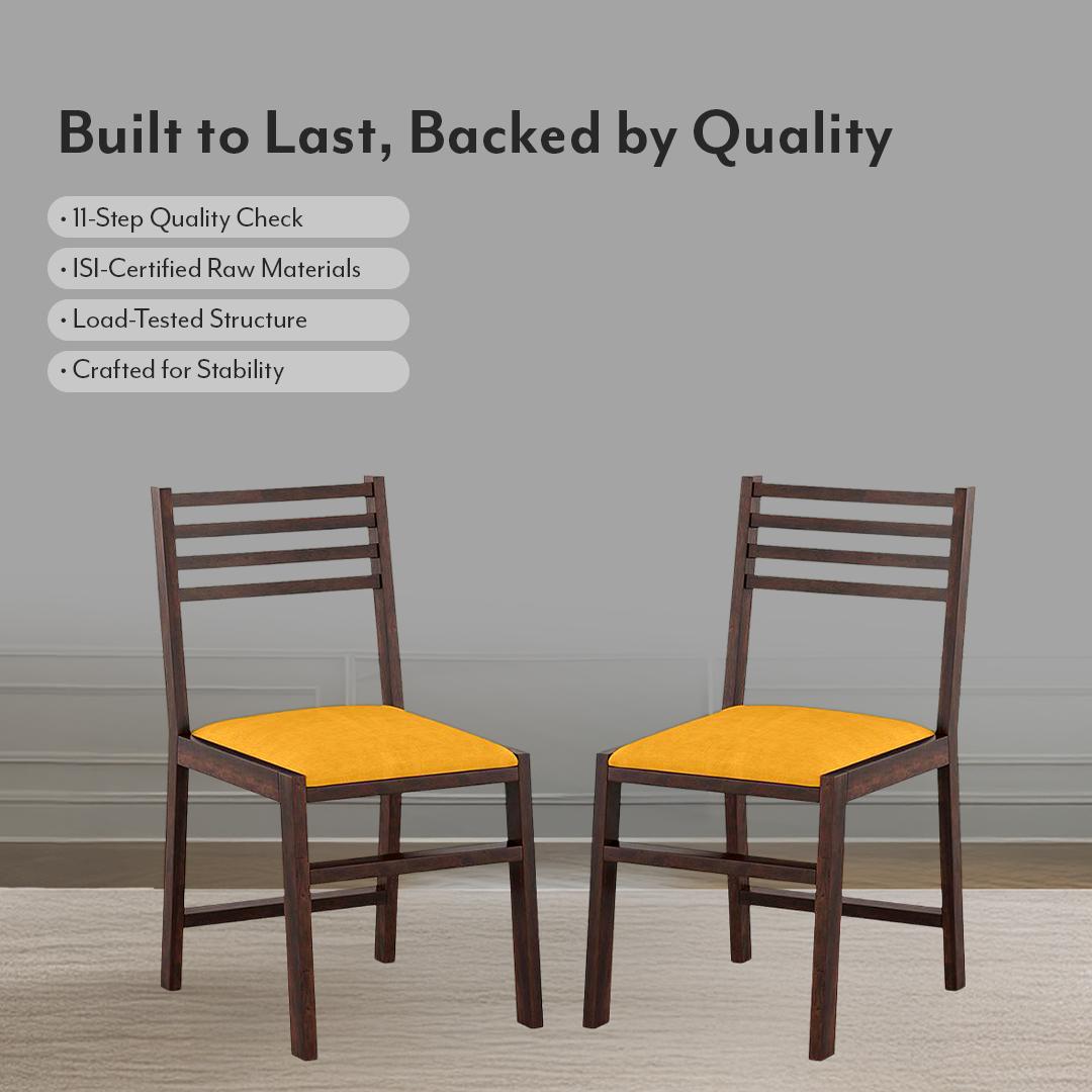 Caprica Solid Wood Dining Chair Set Of 2 In Mango Walnut Finish With Yellow Fabric Colour