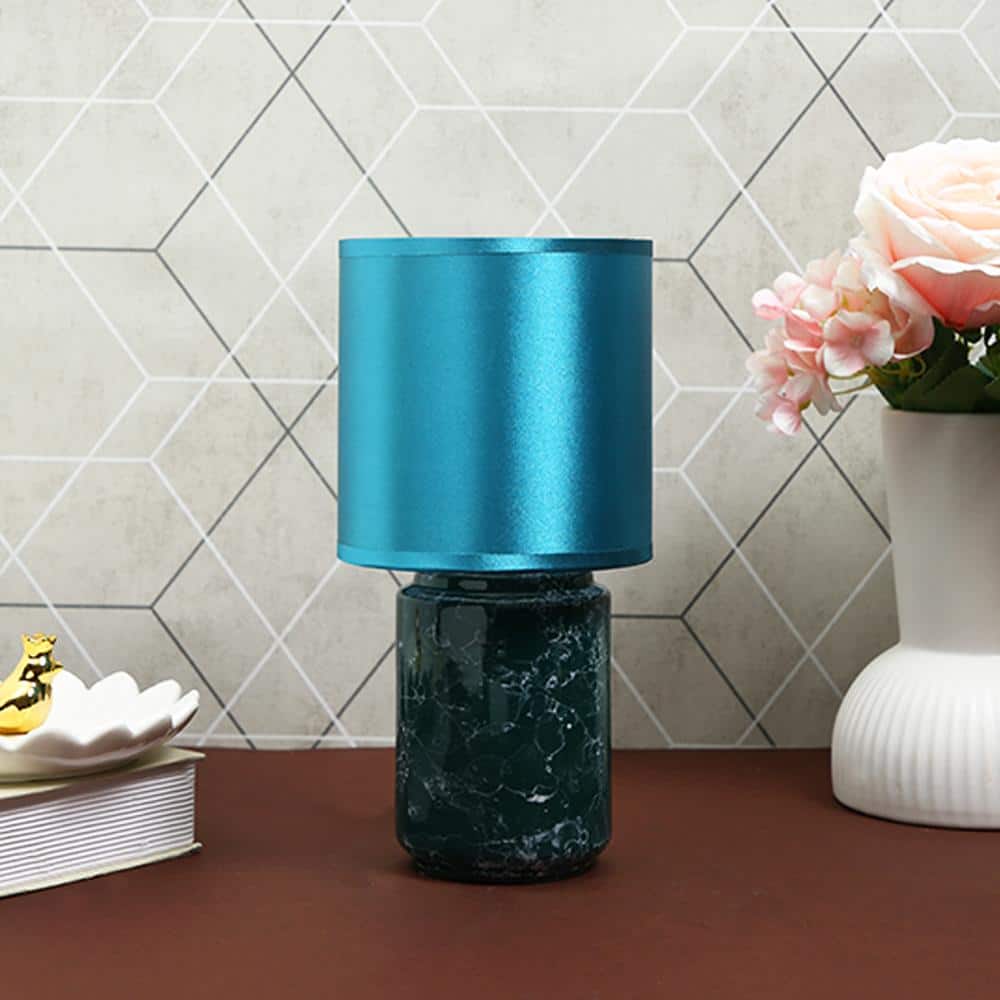 Desk Lamp Blue Carved Base with Modern Shade