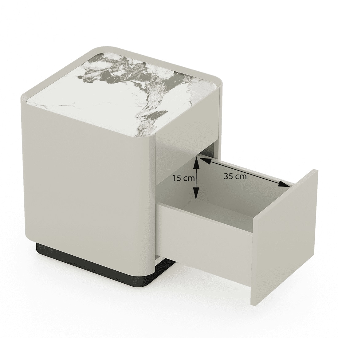 Dorian Engineered Wood Bedside Table With Ceramic Top In Taupe High Gloss Finish