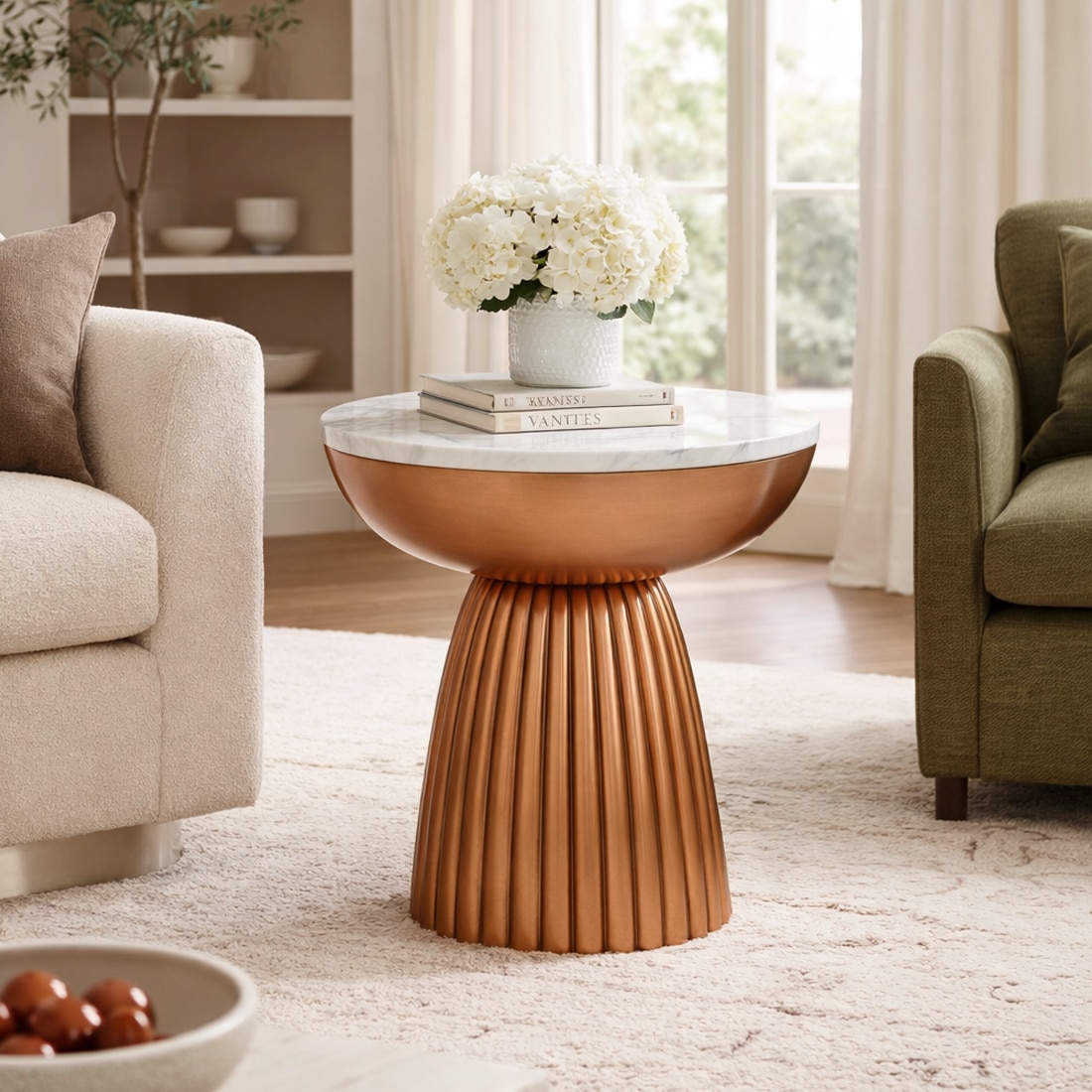 Muse Side Table In Marble Top In Copper Colour