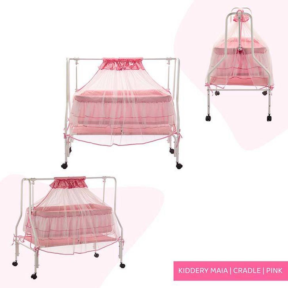 Maia Stainless Steel Baby Cradle with Mosquito Net Florals & Stripes