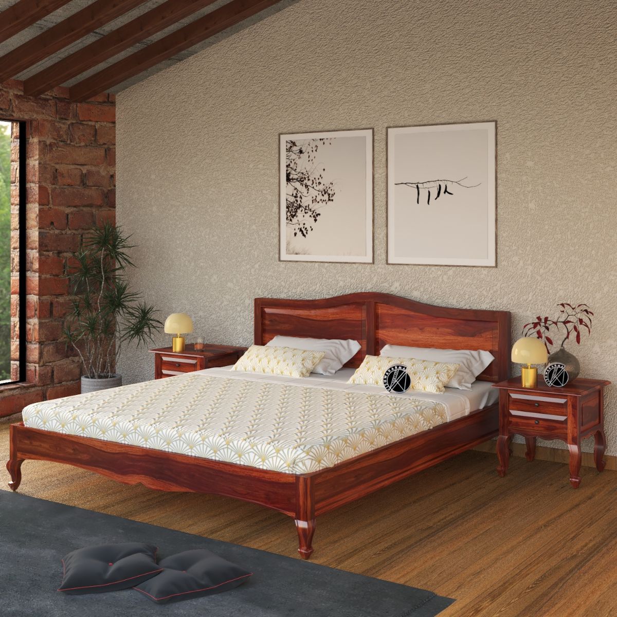 Ashmore Solid Wood King Size Non Storage Bed In Honey Finish - Vishwakarma Antique