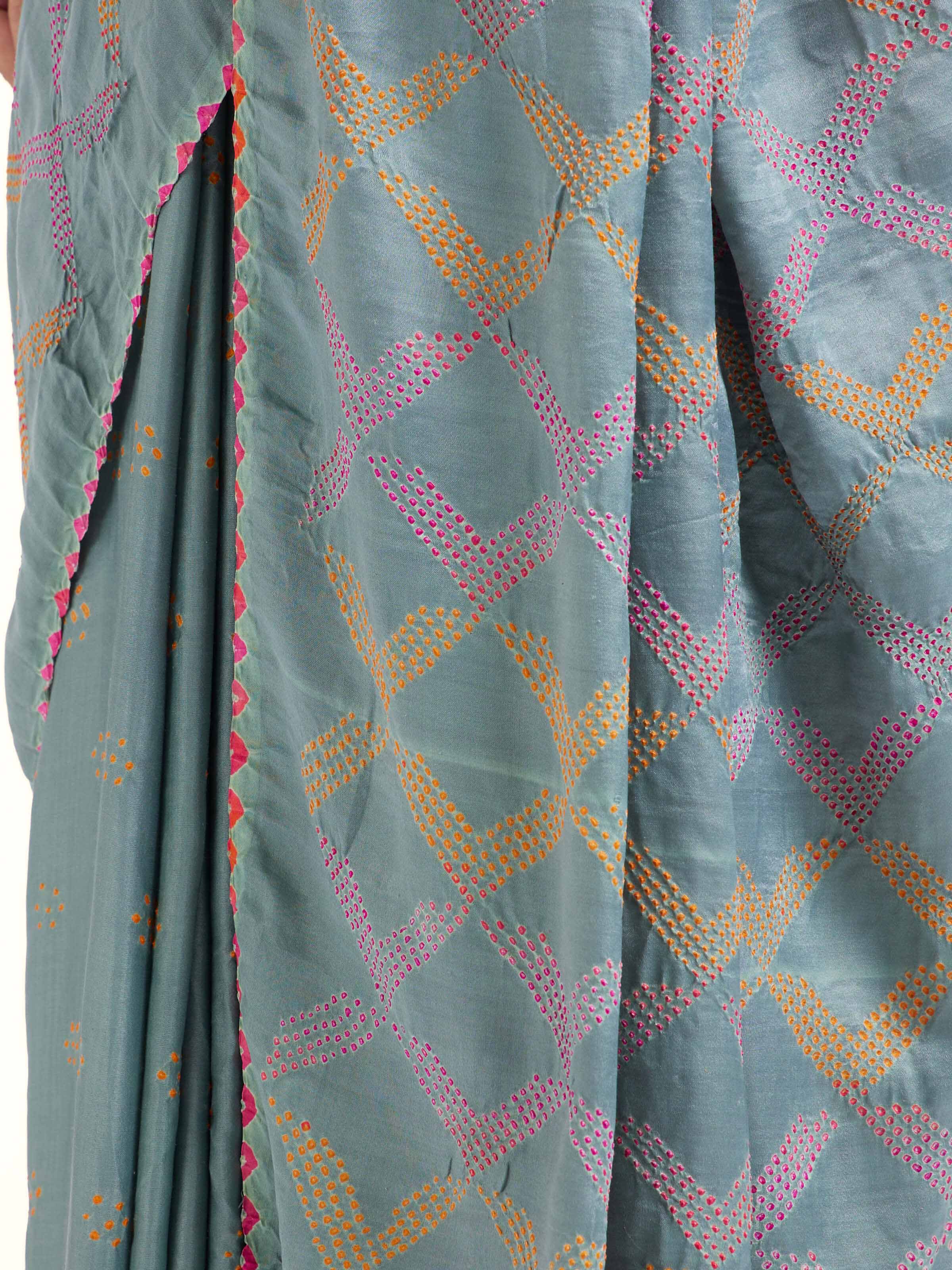 Light Green Silk Tie & Dye Bandhani Saree
