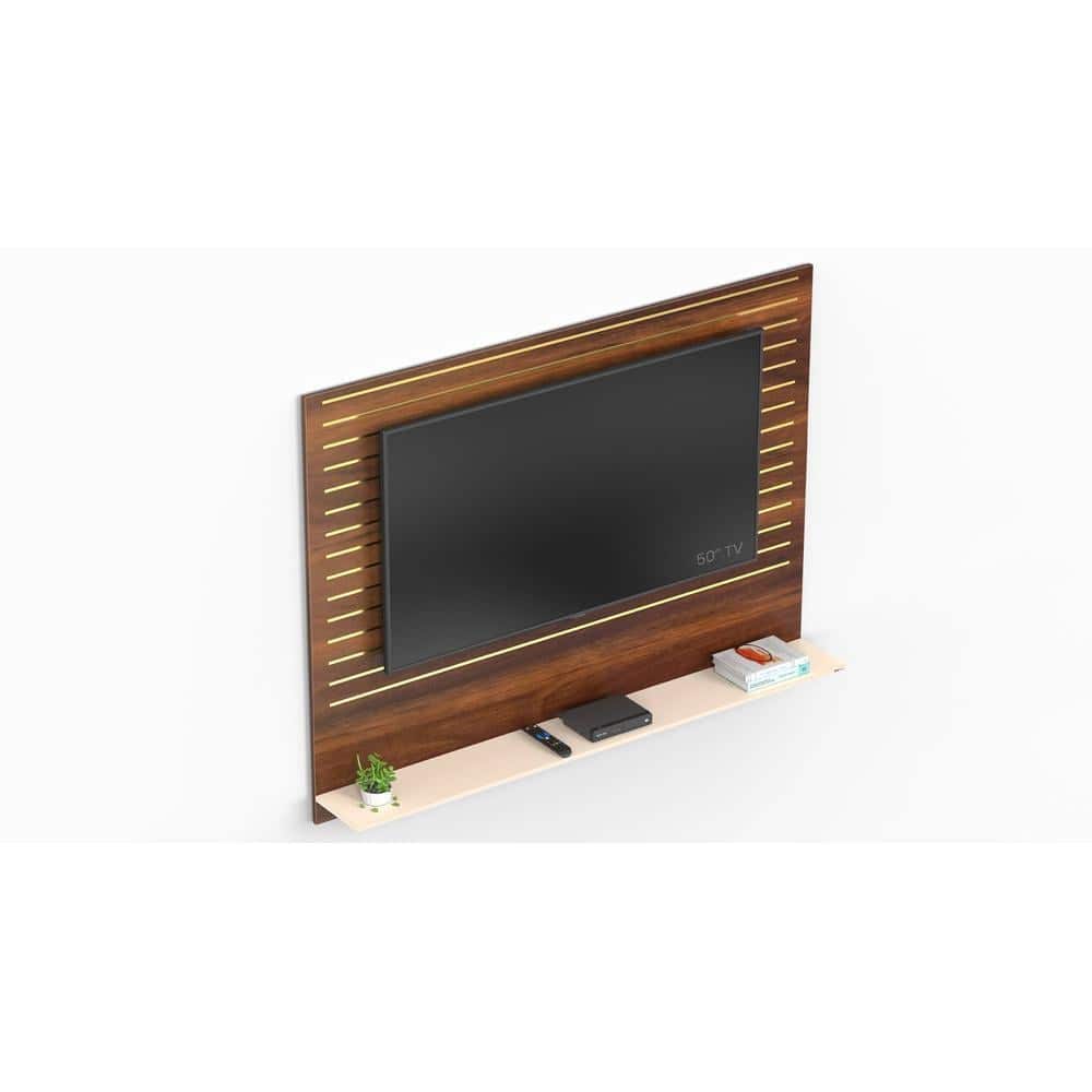 Reyloye Large Engineering Wood Wall Mount TV Entertainment Unit Set Top Box Stand/TV Cabinet with Shelves for Books & Decor Display Unit Bed Living Room Upto 60 Inches (Brown Maple & Beige)