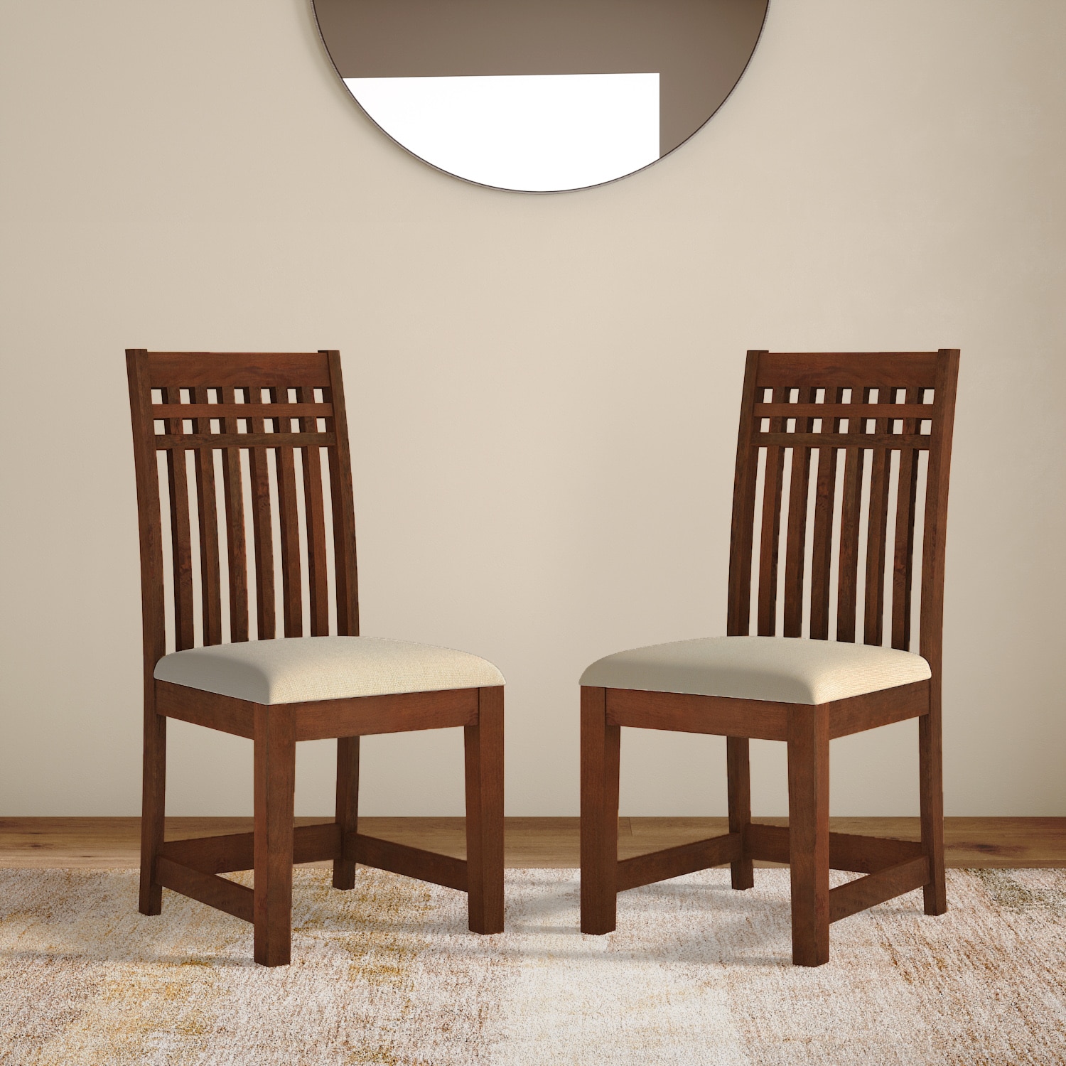 Diego Solid Wood Dining Chairs Set of 2 in Honey Finish with Macadamia Brown Colour