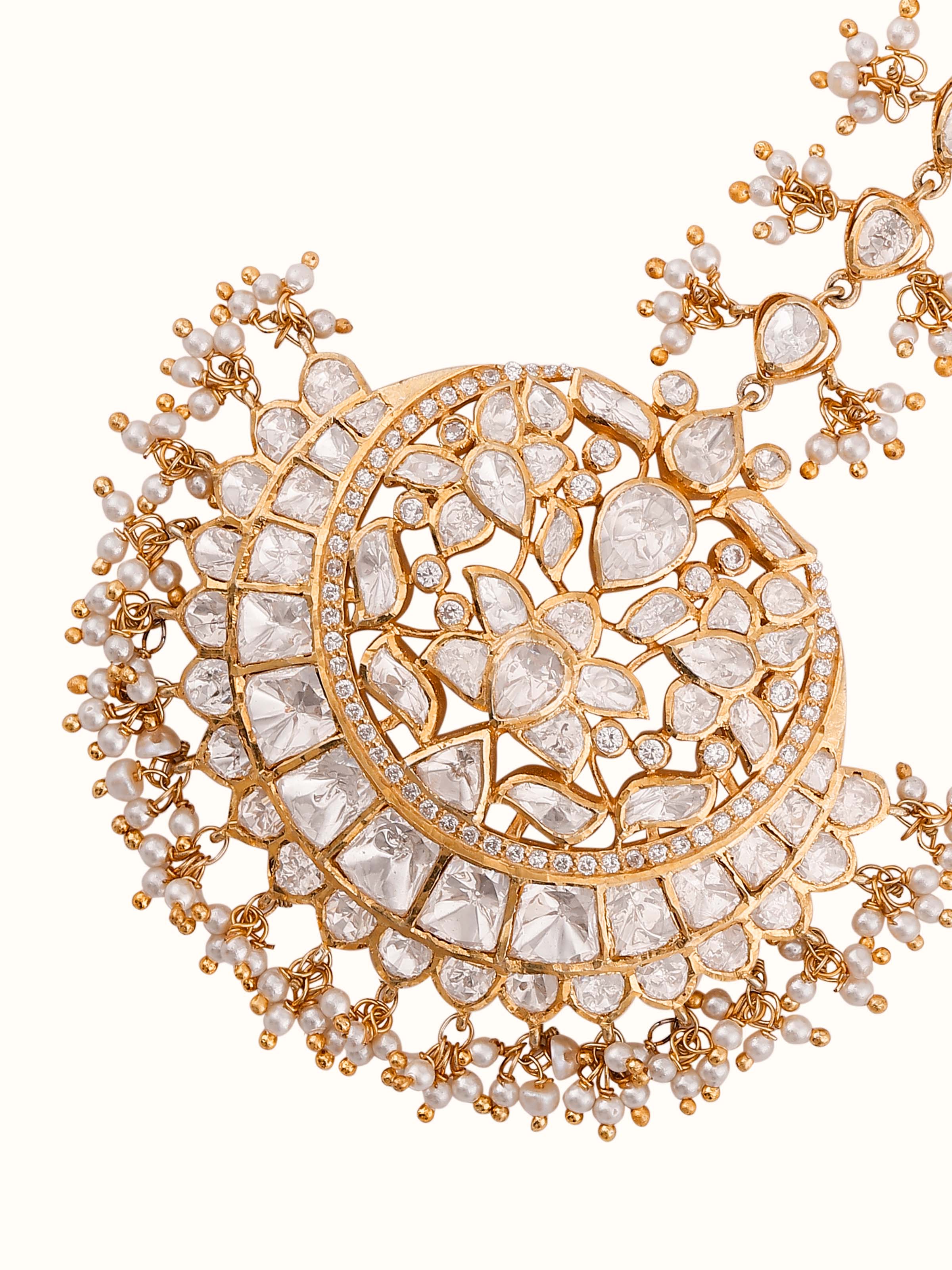 Overhead view of Silver Smithing maang tika