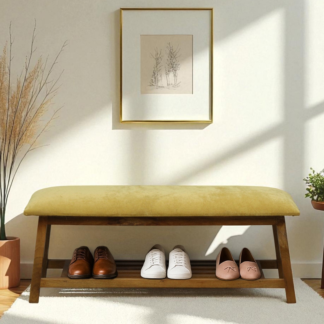 Tvedestrand Solid Wood Shoe Rack with Seating in Walnut Brown finish