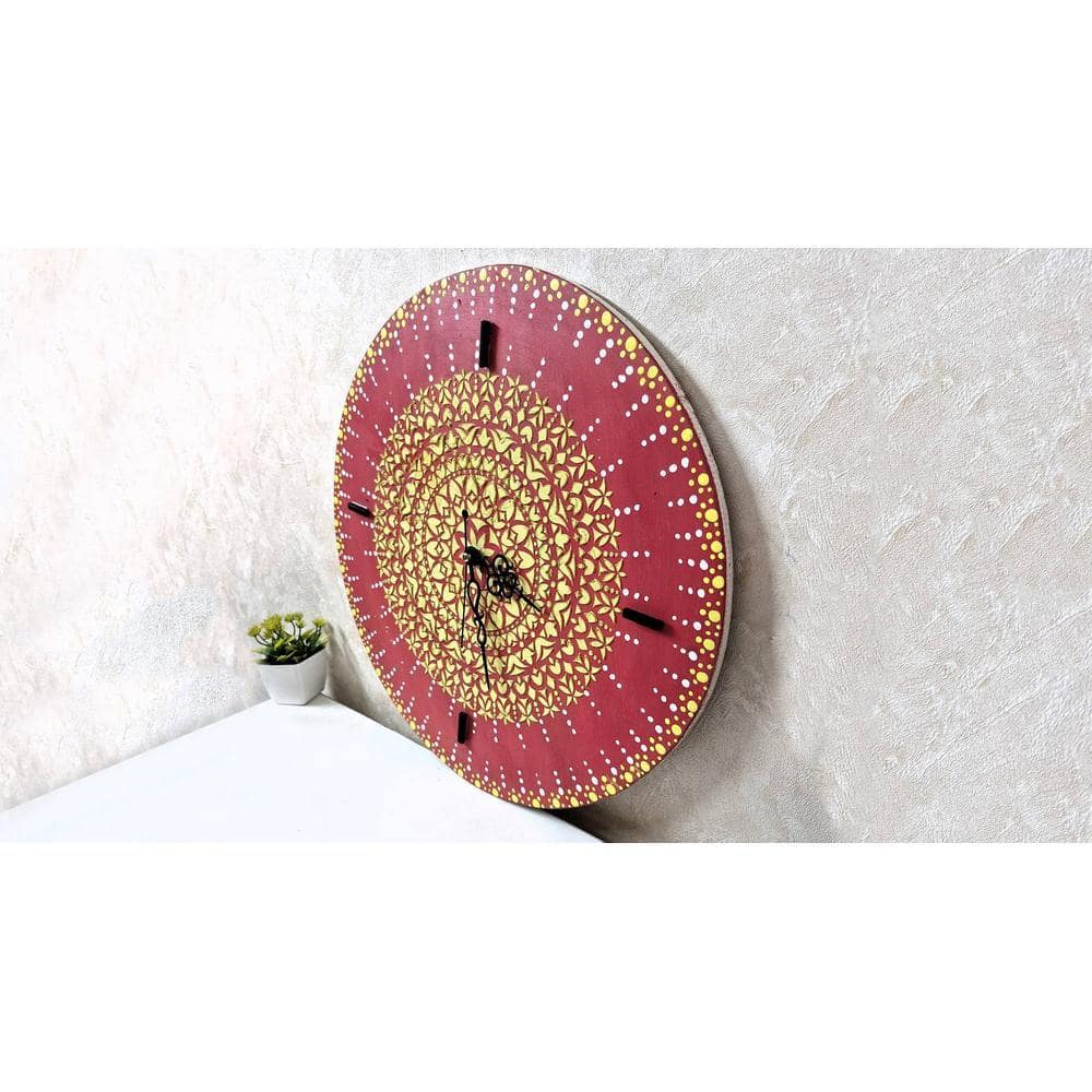 Striado Orange & Yellow colour Engineered wood wall clock with 3D texture without Glass by Disoo Fashions