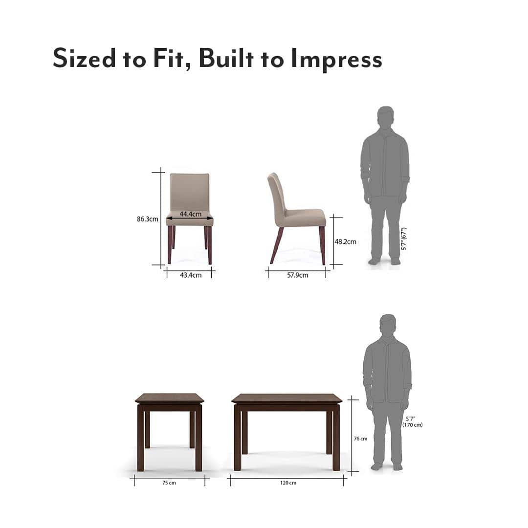 Diner Solid Wood 4 Seater Dining Table With Set Of 4 Persica Chairs (Finish- Dark Walnut)