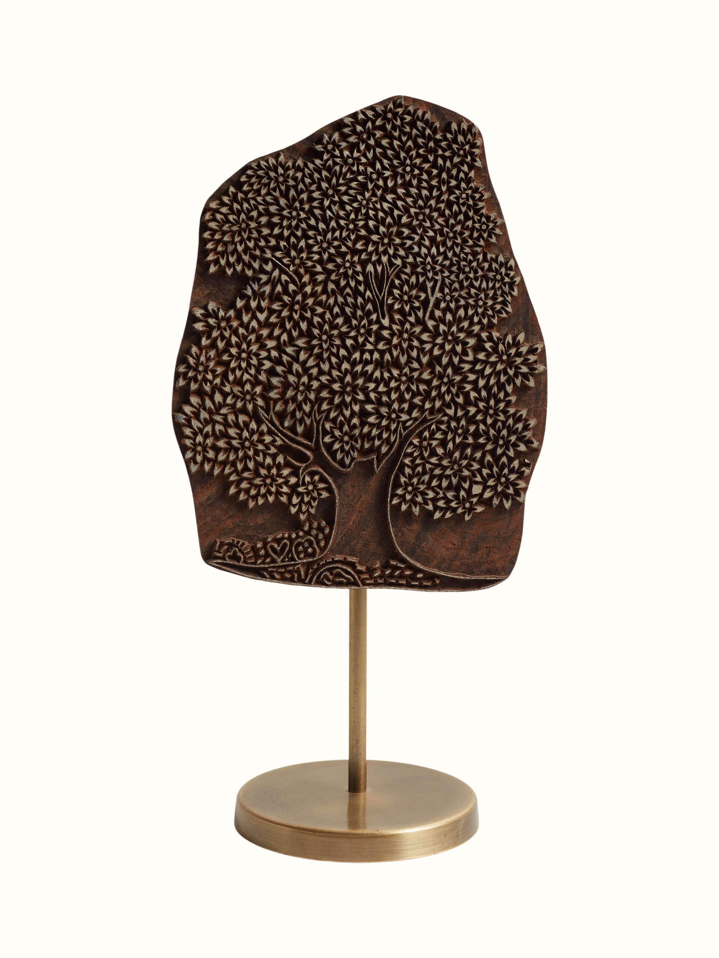 Front view of Sheesham Wood Carved Tree Wooden Block