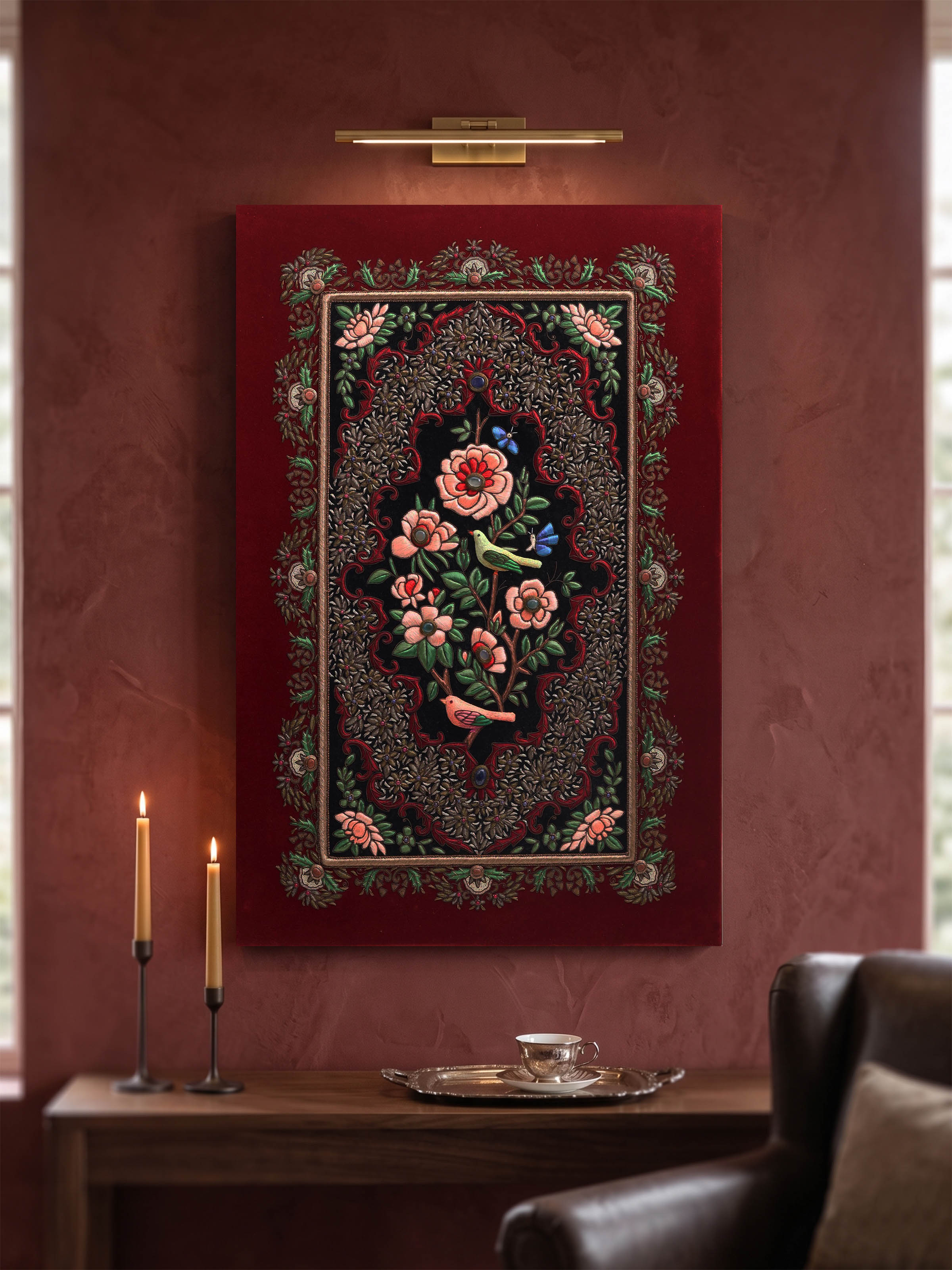 Blue Blossom Zardozi Wall Hanging