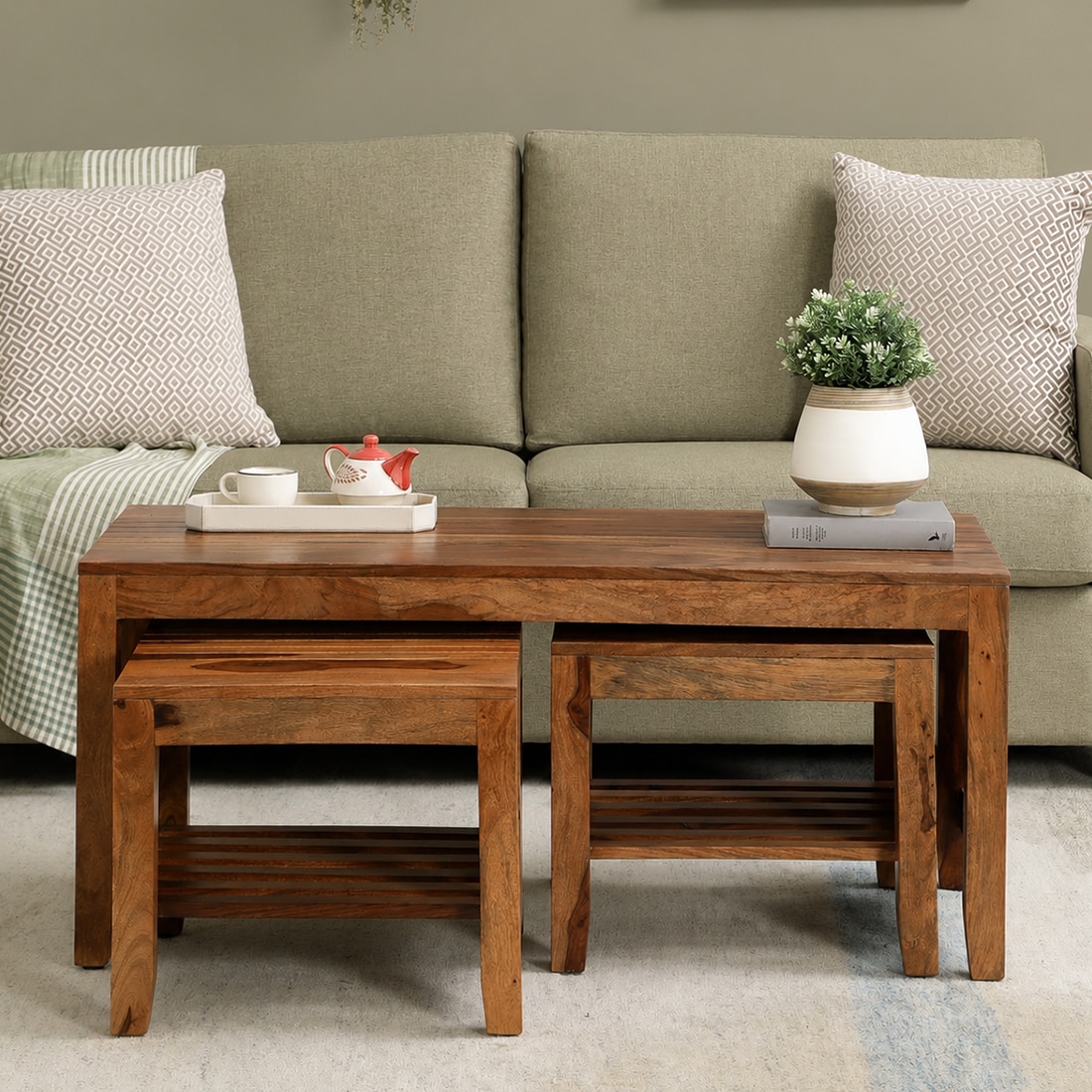 Dolce Rectangular Solid Wood Coffee Table In Walnut Finish - Jyoti Impex