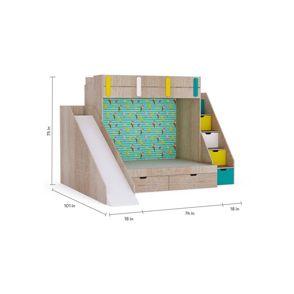 Sleep Nâ€™ Slide Bunk Bed with Slide and Storage in Oak Colour BKBB025