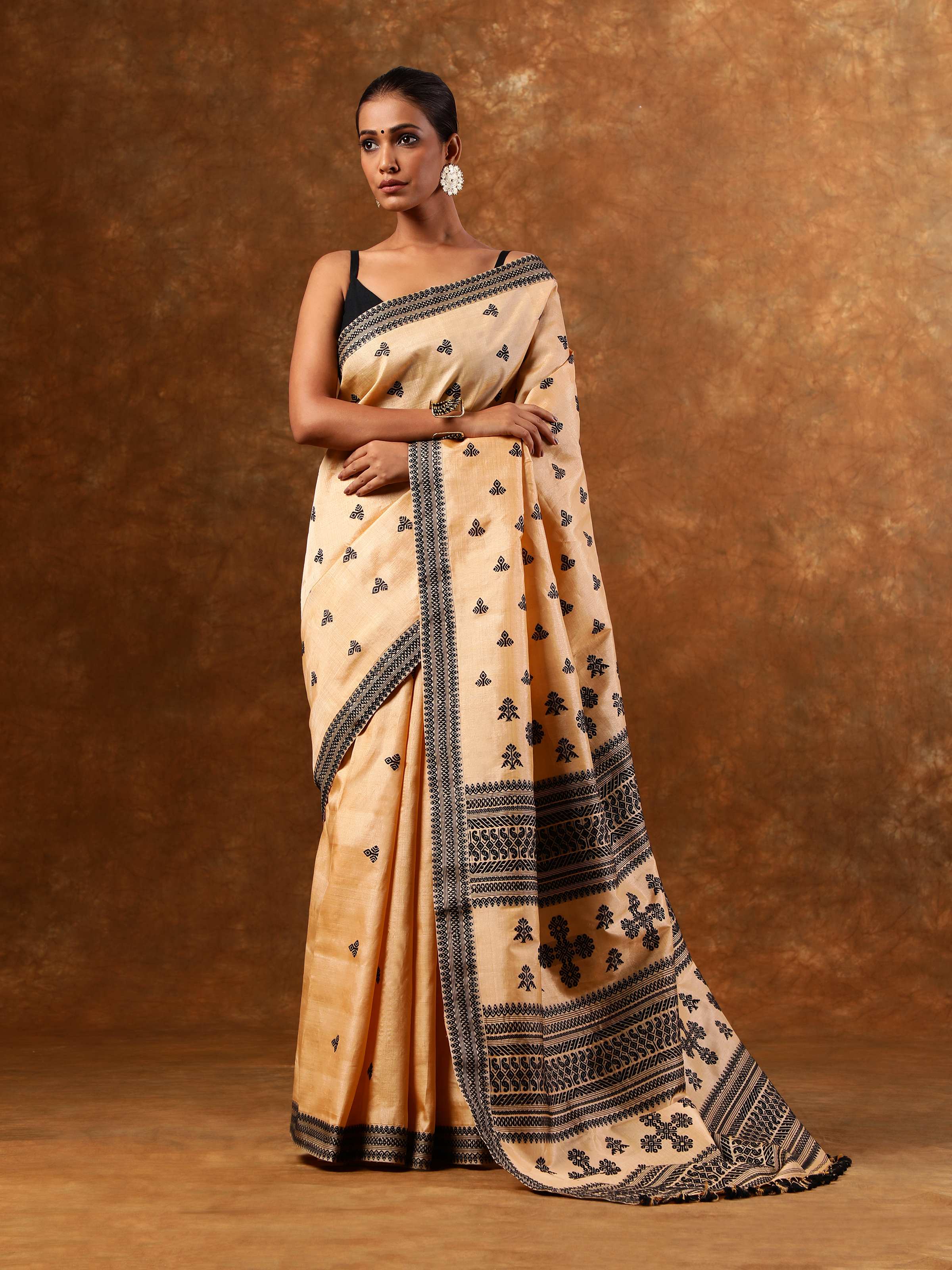 Beige Tussar Silk Saree