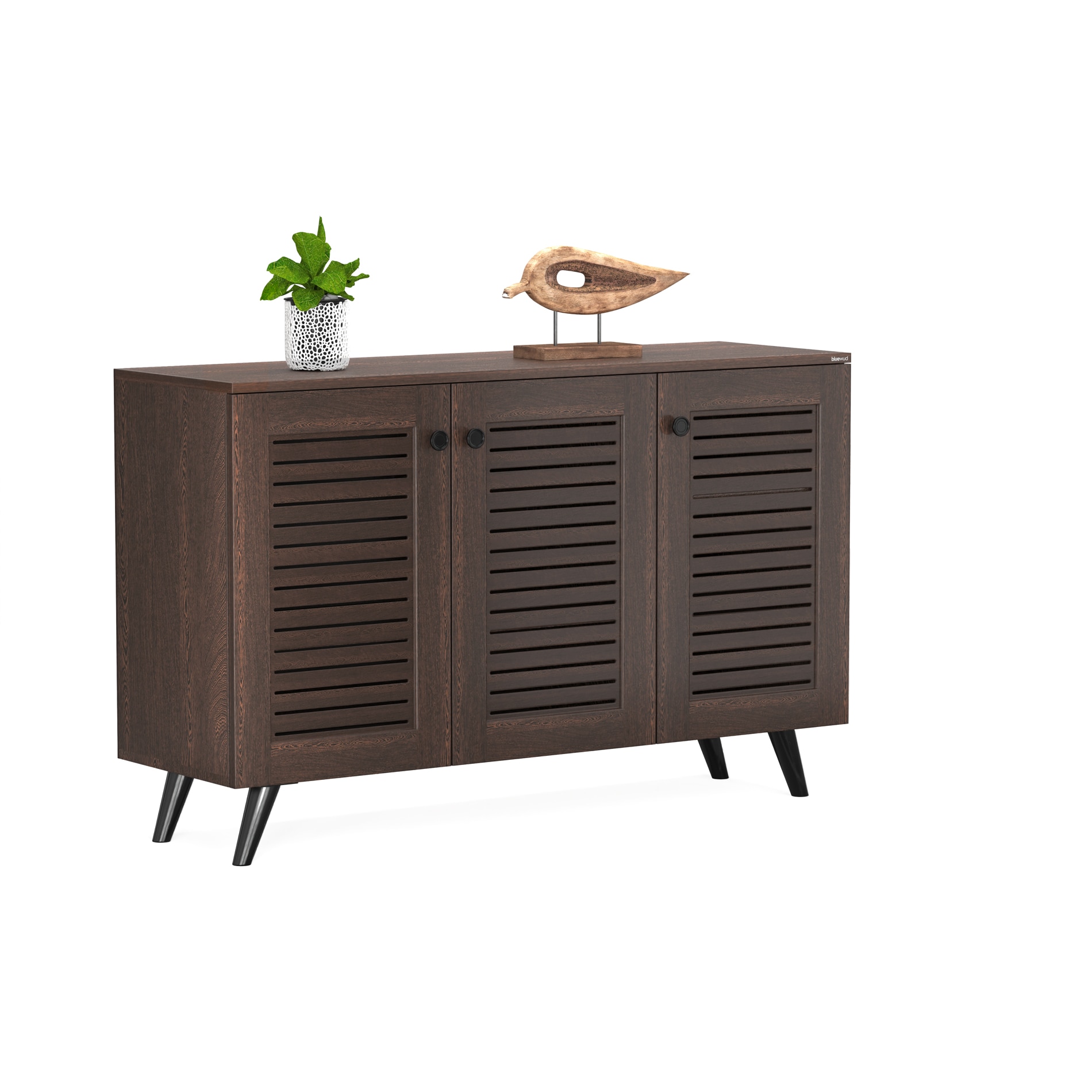 BLUEWUD Carlem Engineered Wood 3 Doors Shoe Rack Cabinet Slipper Footwear Stand Organizer with Drawer can Store Up to 16 Pairs for Hall Living Room Home Furniture (Wenge)