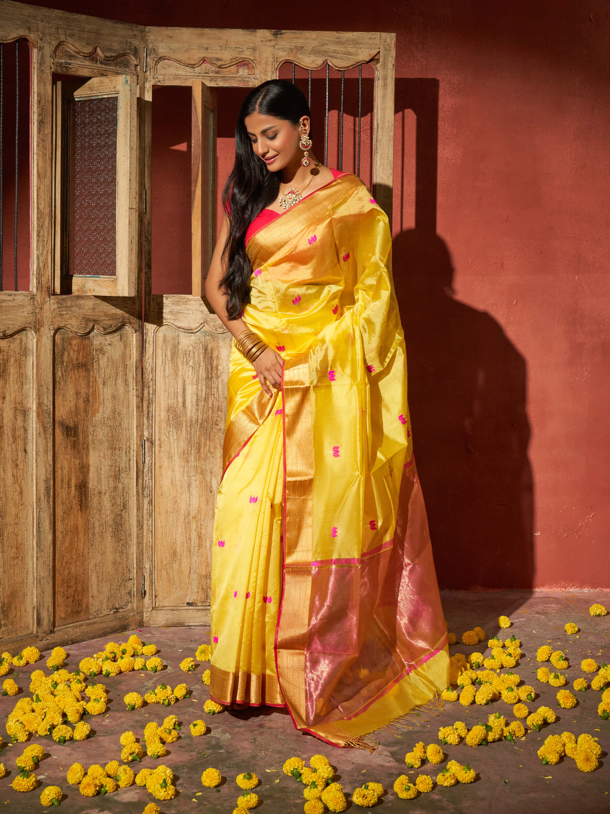 Black Gossamer & Cotton Silk Chanderi Saree