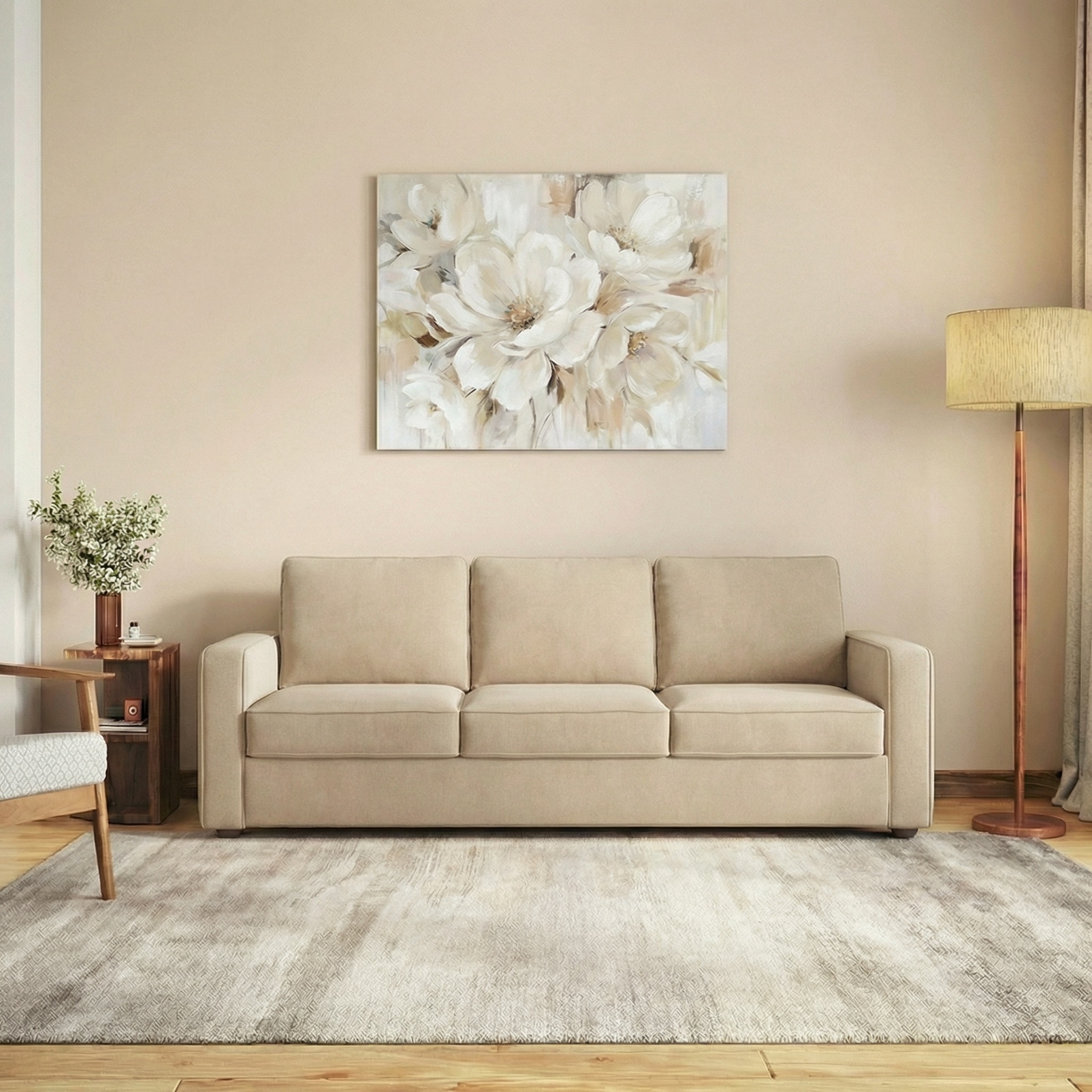 Apollo Compact 3 Seater Fabric Sofa in Birch Beige Colour