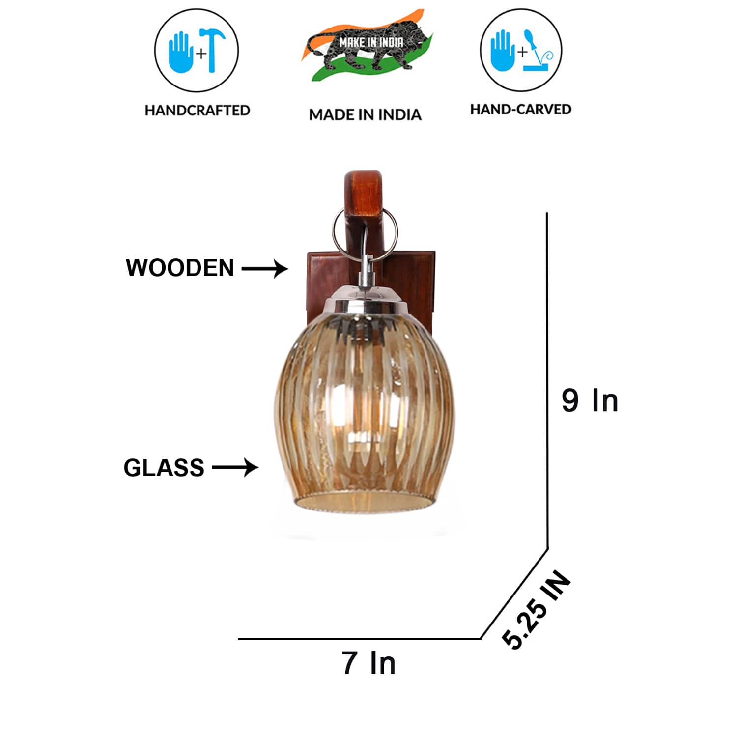 Devansh Solid Wood Electric Wall Light in Brown Colour with Lavender Shade Count of 1 Light