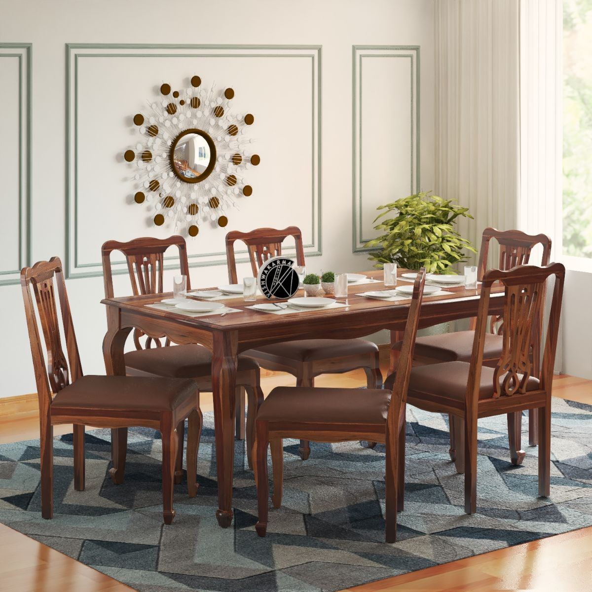 Samuel Solid Wood 6 Seater Dining Set In Urban Teak Finish