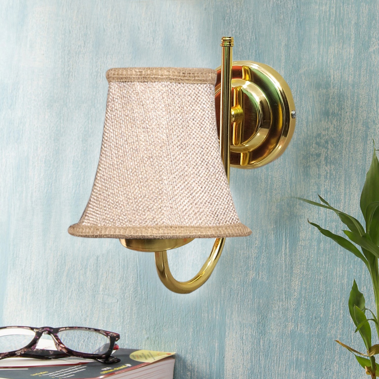 Devansh Gold Wall Mounted Lamp With Beige Jute Shade - Devansh