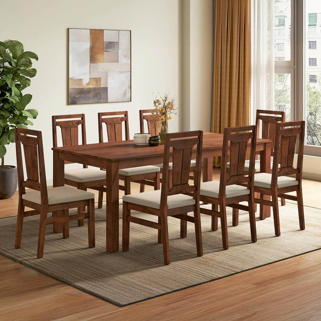 Arlo Teak Wood 8 Seater Size Dining Table Finish - Teak with Tessa Dining Chairs Set