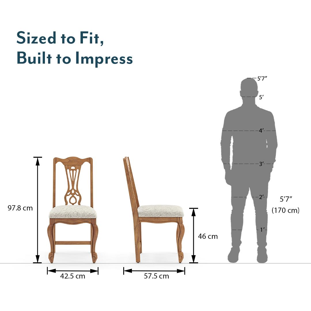Taahira Set Of 2 Dining Chair In Natural Teak Finish With Monochrome Paisley Colour