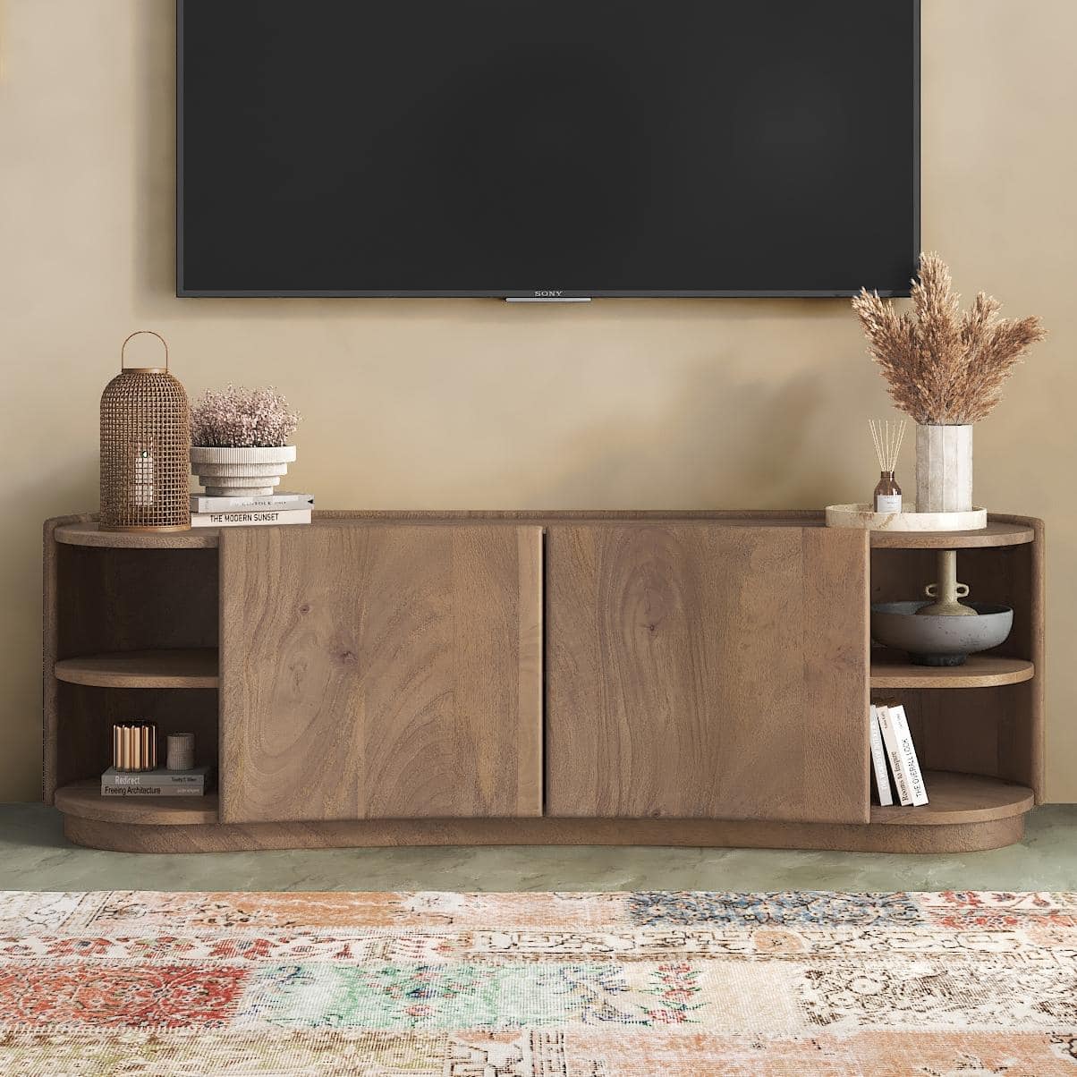 Torin Solid Wood TV Cabinet In Golden Ash Finish