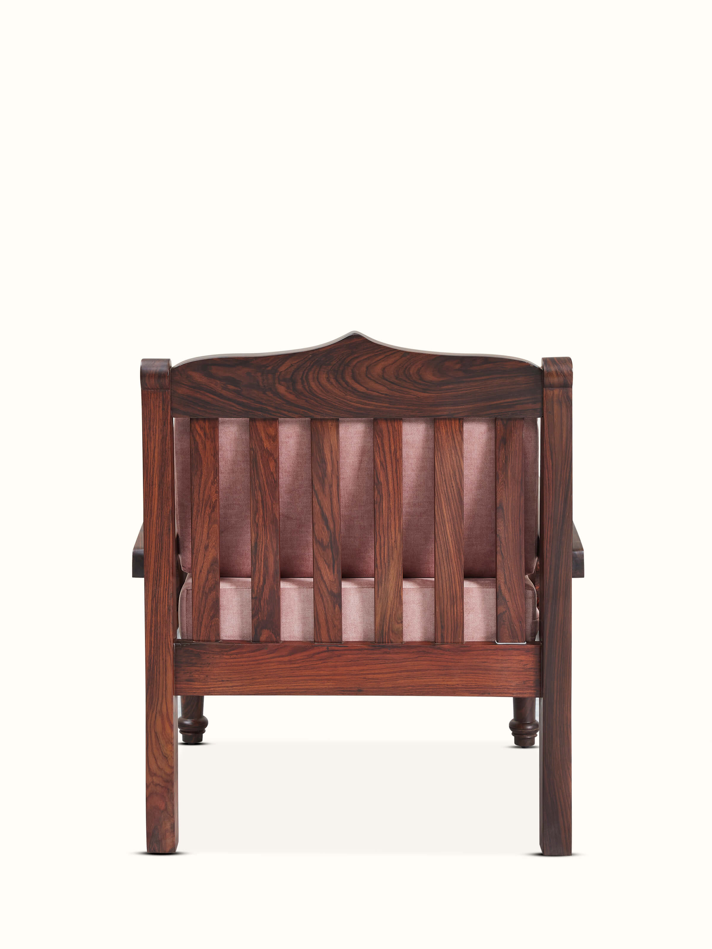 Detailed view of Upholstered Mysore Rosewood Inlaid 1-Seater Sofa focusing on the fine woodwork and fabric