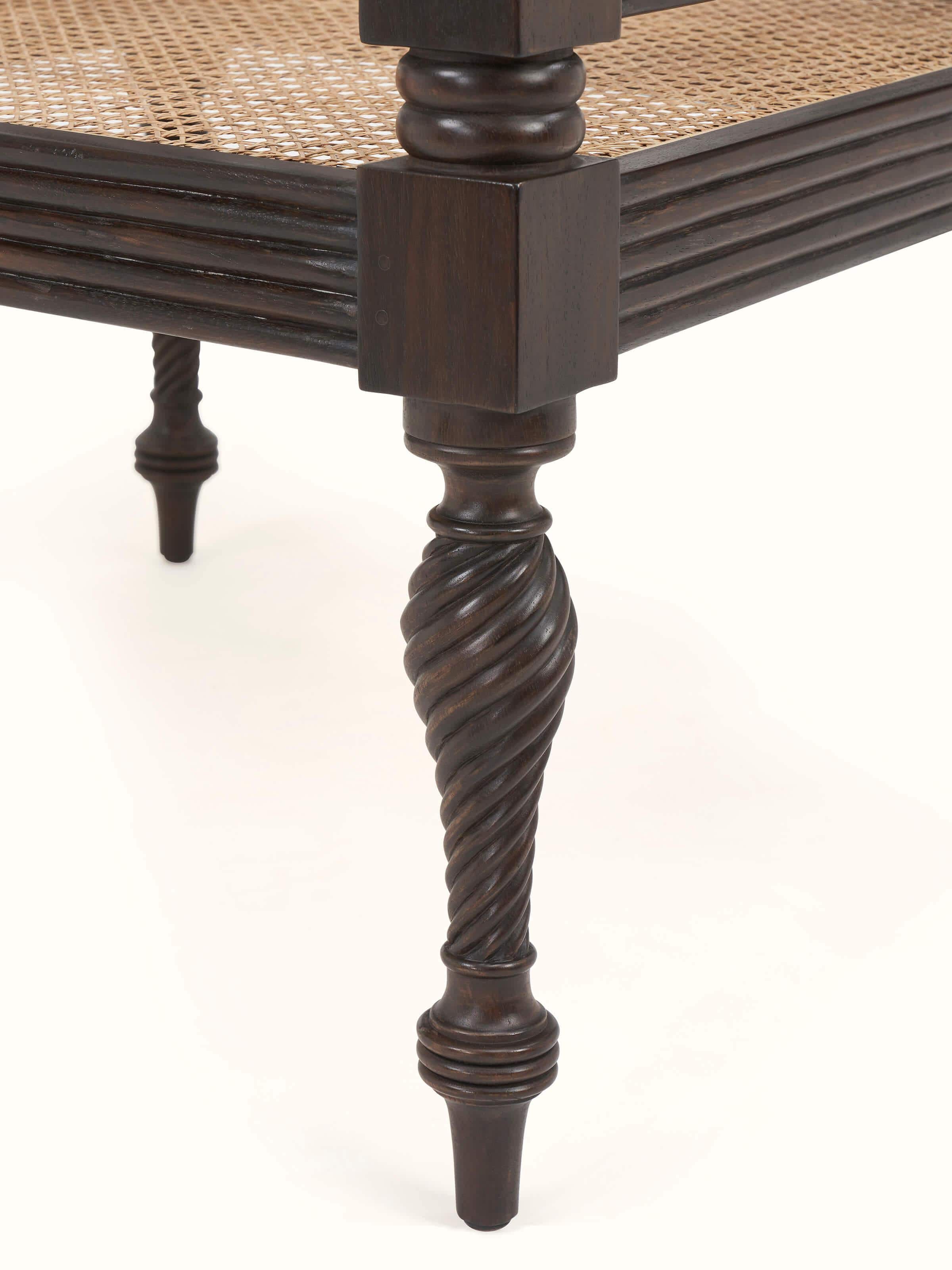 Walnut Finish Mahagony Wood & Cane 1-Seater Sofa