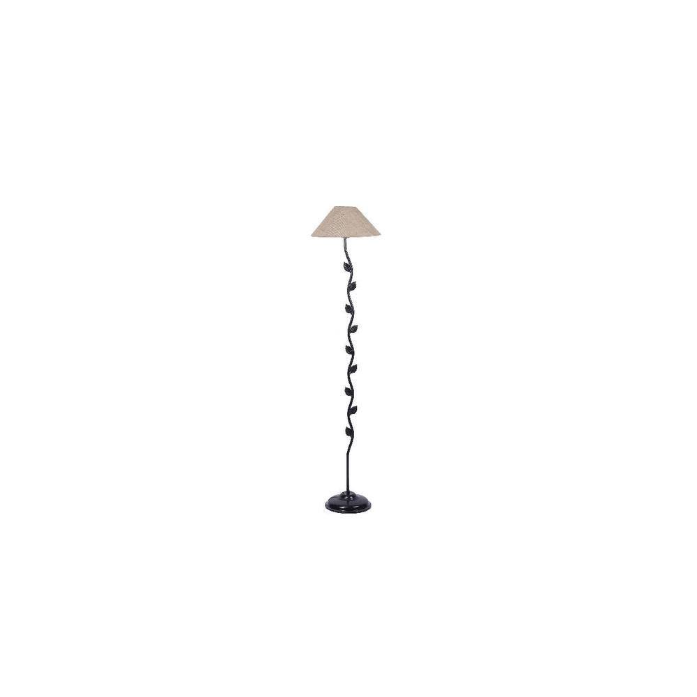 Adalyn Beige Natural Fiber Floor Lamp with Black Iron Base