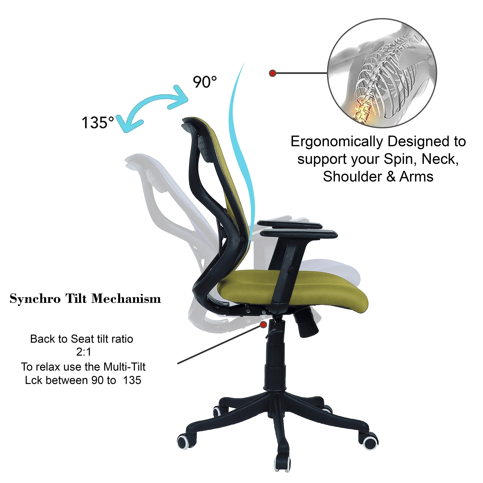 Zeeazyana Mid Back Ergonomic Chair in Pearl Green Colour