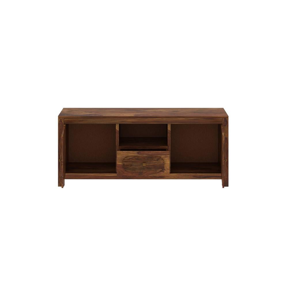 Woodwhiz Solid Wood Free Standing TV Unit in Teak Finish
