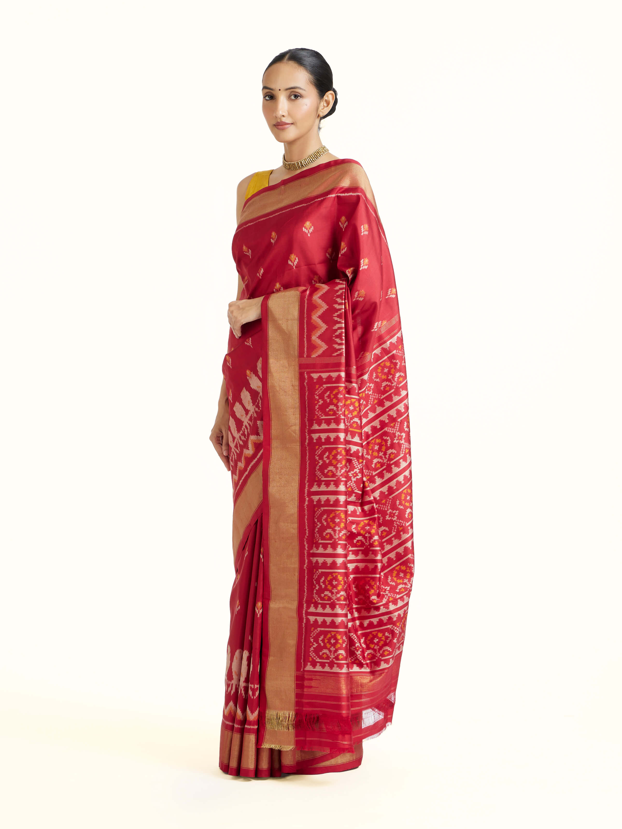 Red Weft Ikat Silk Saree