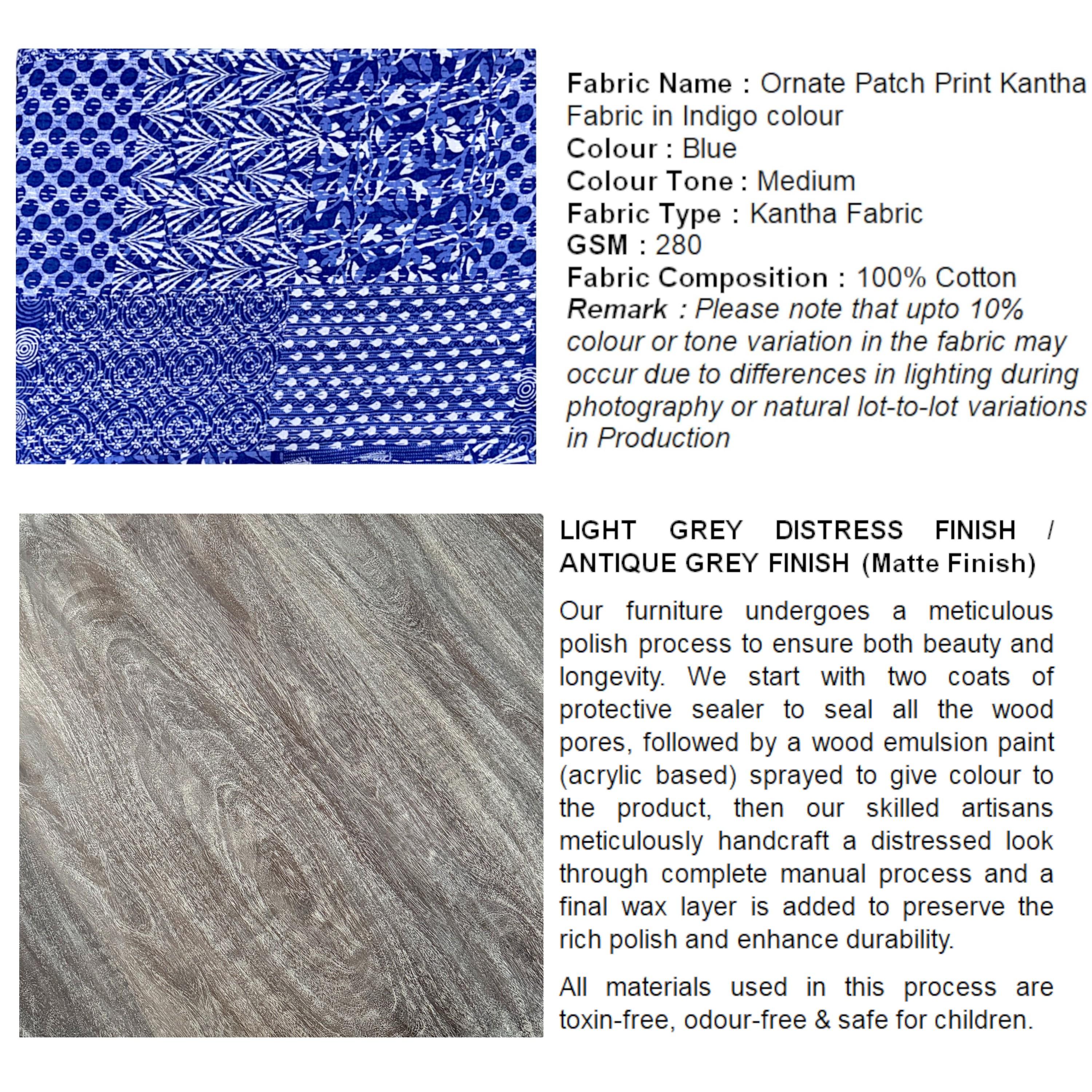 Bestone Solid Wood Bench In Indigo Patch Kantha Fabric