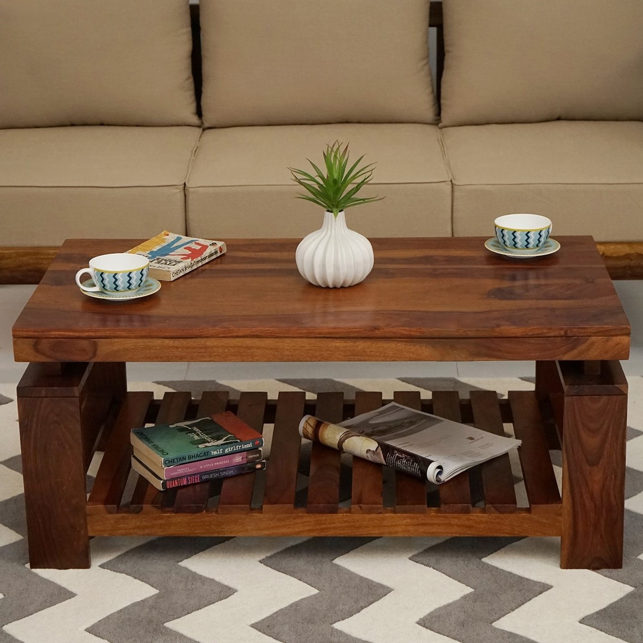 Mars Solid Wood Coffee Table in Natural Finish - The Home Dekor
